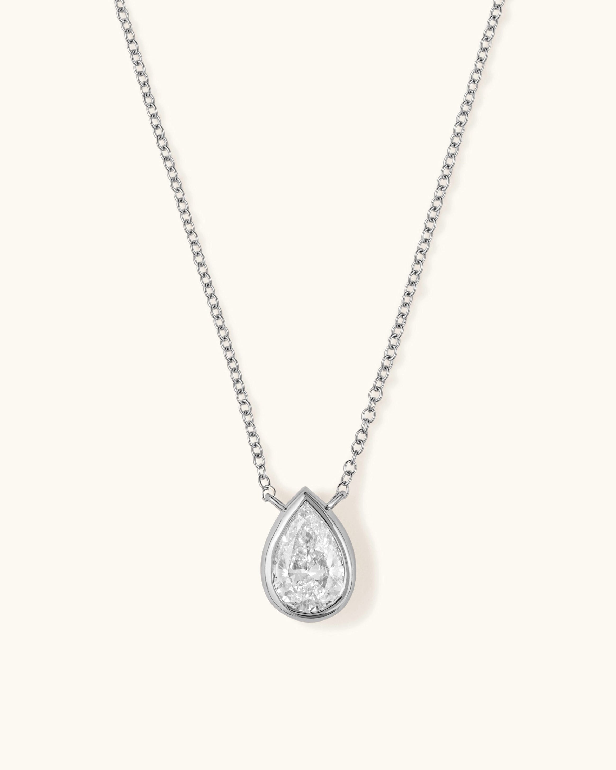 1.01ct Pear Diamond Bezel Solitaire Necklace - Sparkle Society