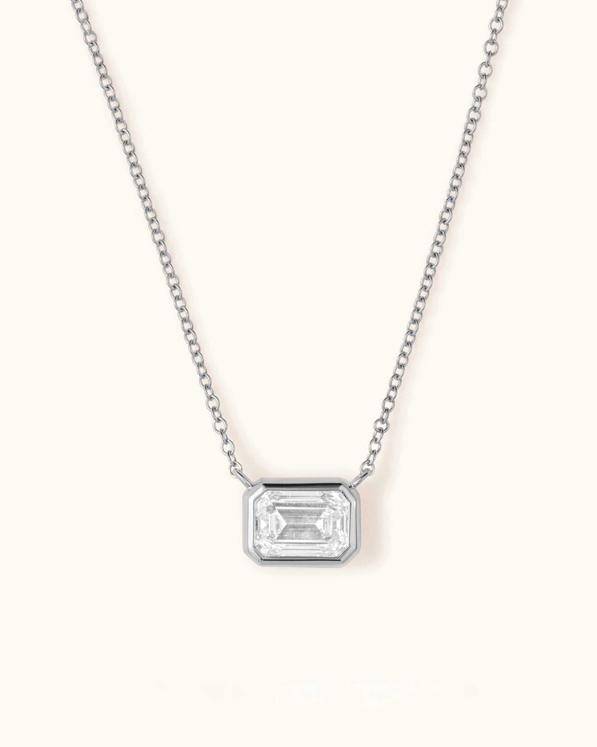 1.02ct Emerald Diamond Bezel Solitaire Necklace - Sparkle Society