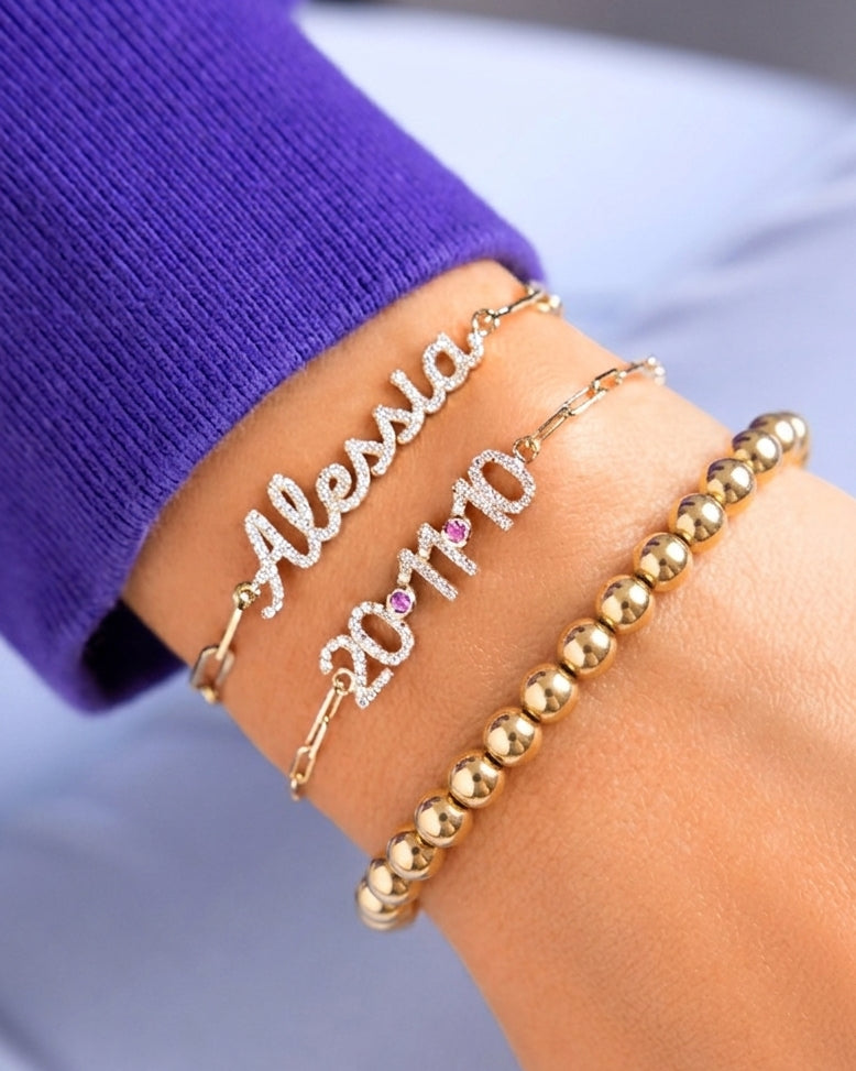 6mm Solid Gold Beaded Bracelet - Sparkle Society