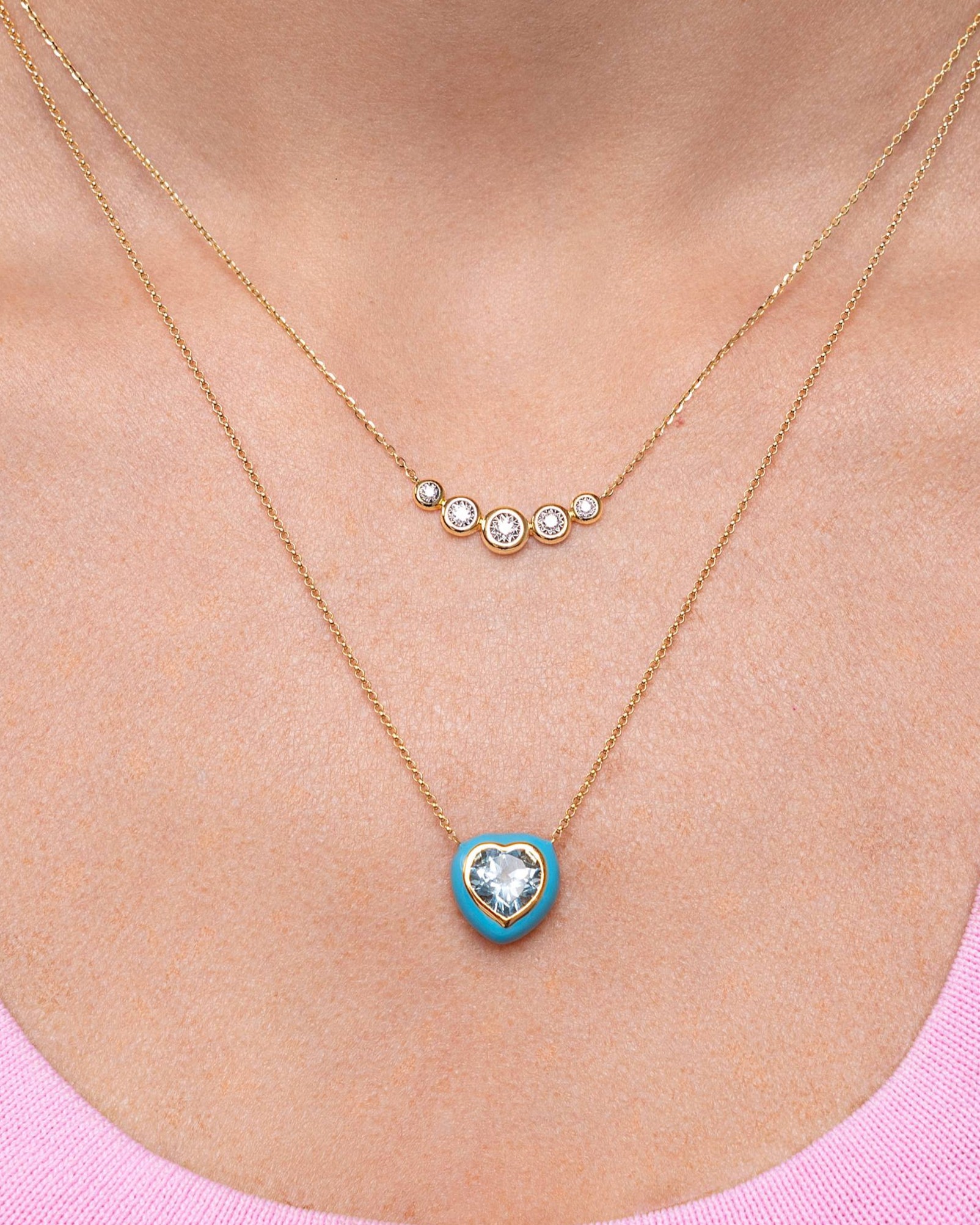 Blue Topaz Enamel Heart Necklace - Sparkle Society