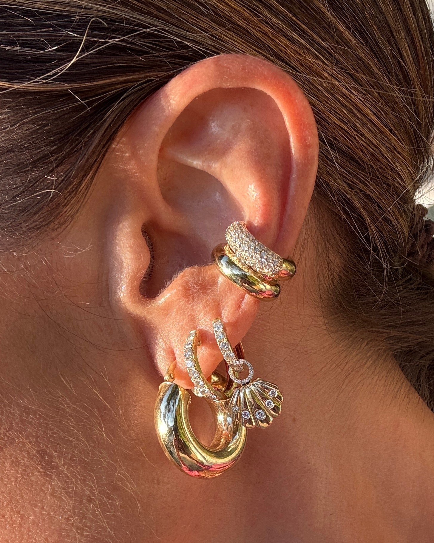 Chunky Double Row Gold and Diamond Ear Cuff - Sparkle Society
