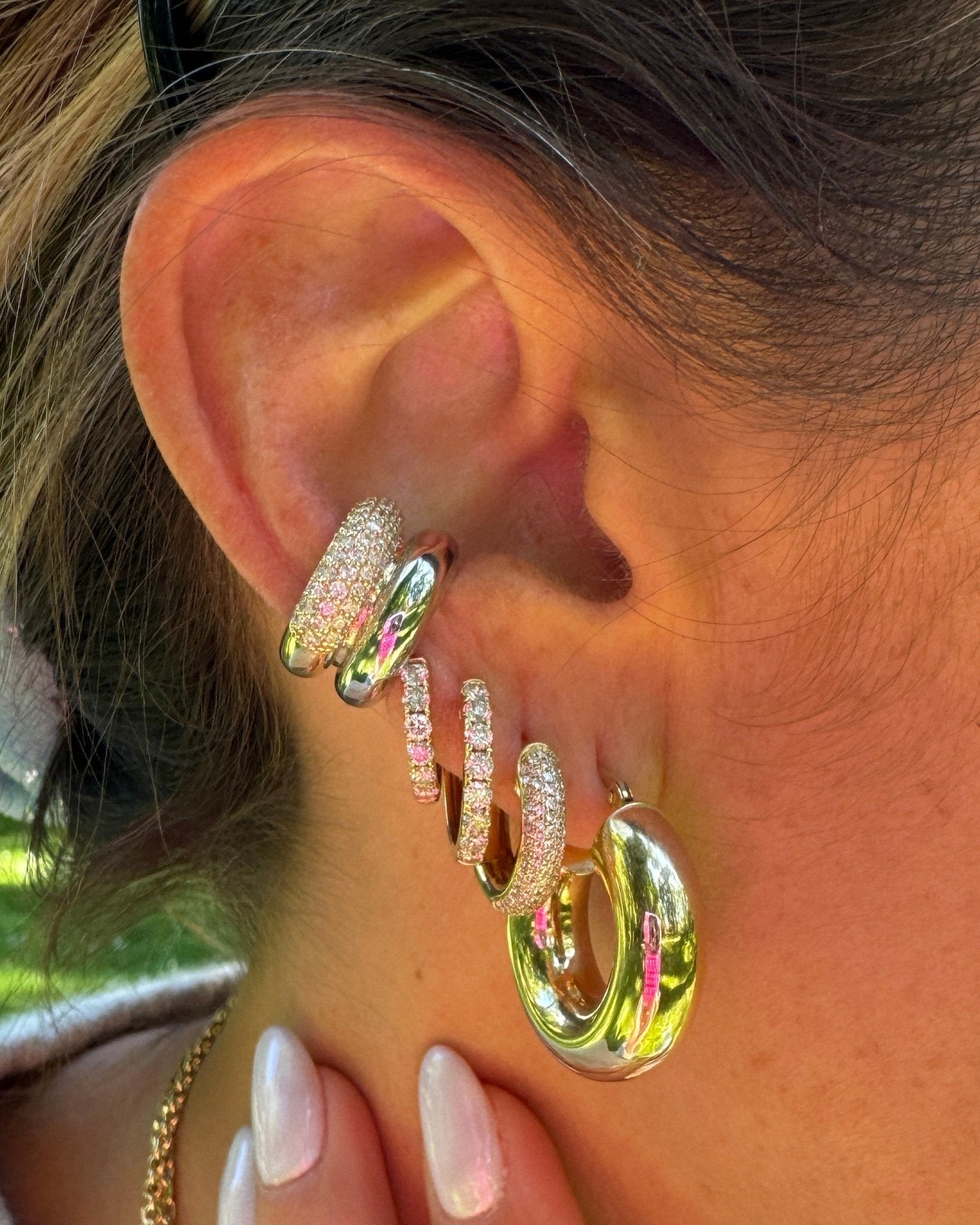 Chunky Double Row Gold and Diamond Ear Cuff - Sparkle Society