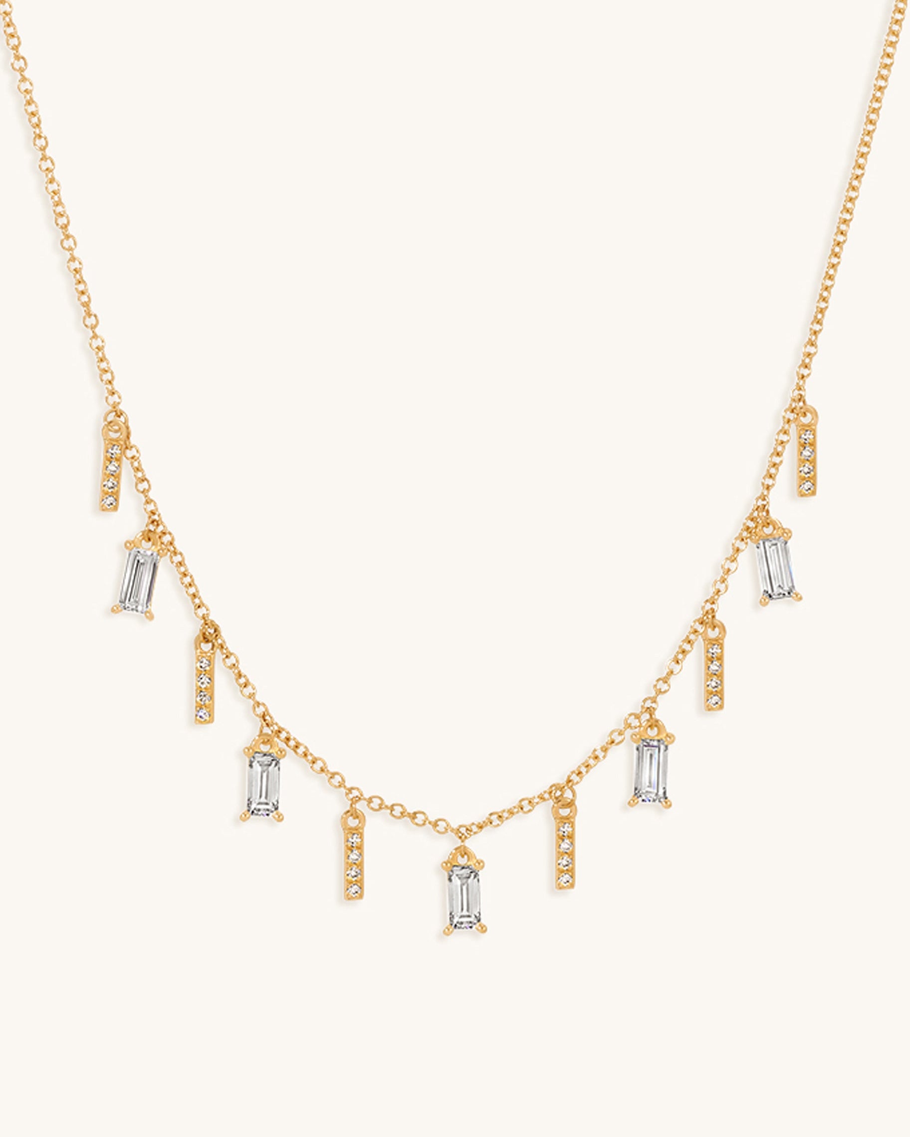 Dangling Multi Emerald Diamond Prong Necklace - Sparkle Socoety