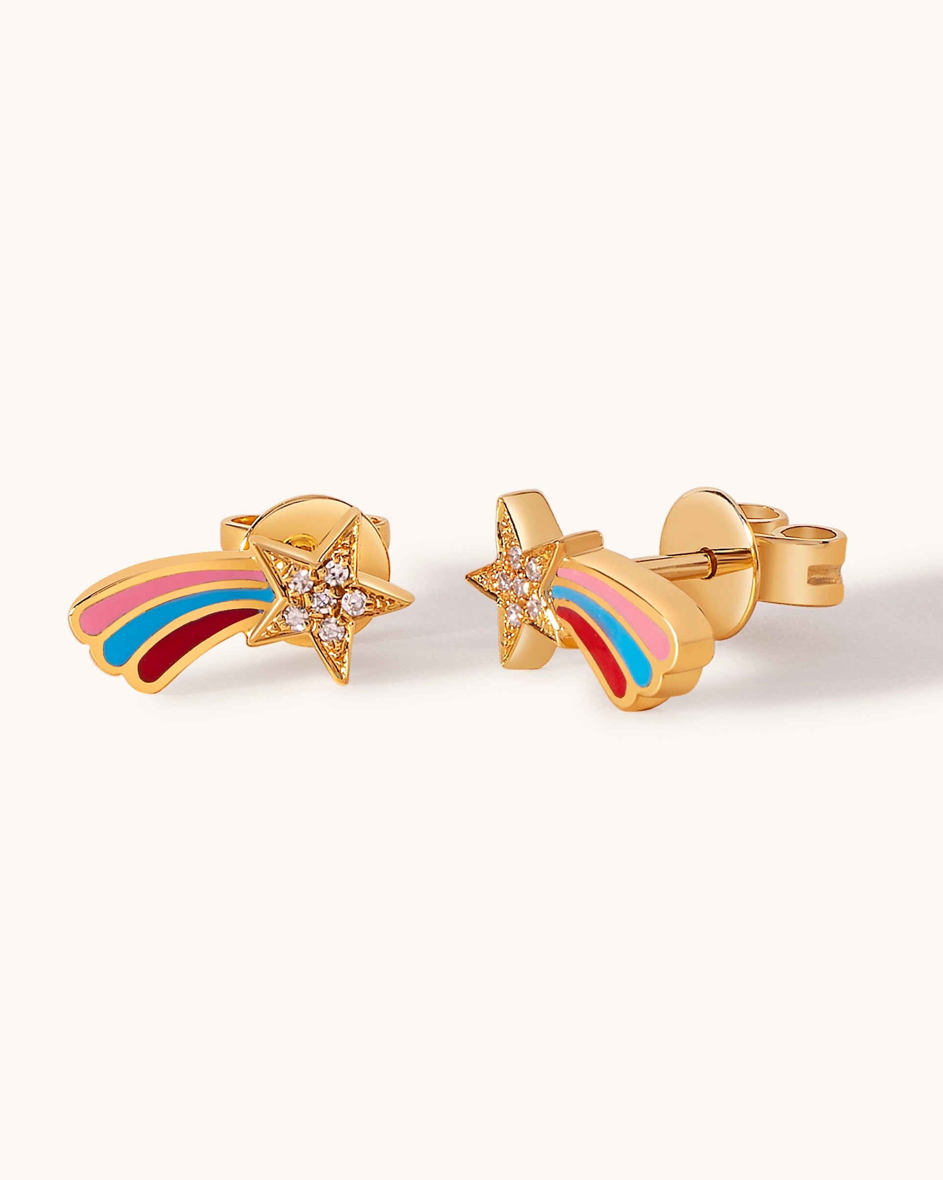 Diamond And Enamel Shooting Star Studs - Sparkle Society