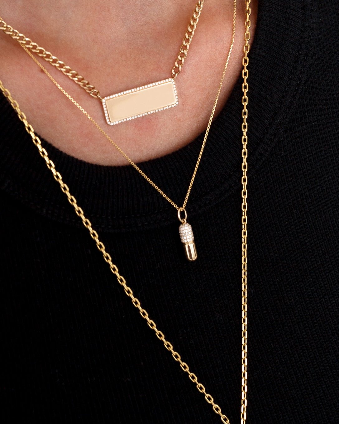 Diamond and Gold Pill Necklace Charm - Sparkle Society