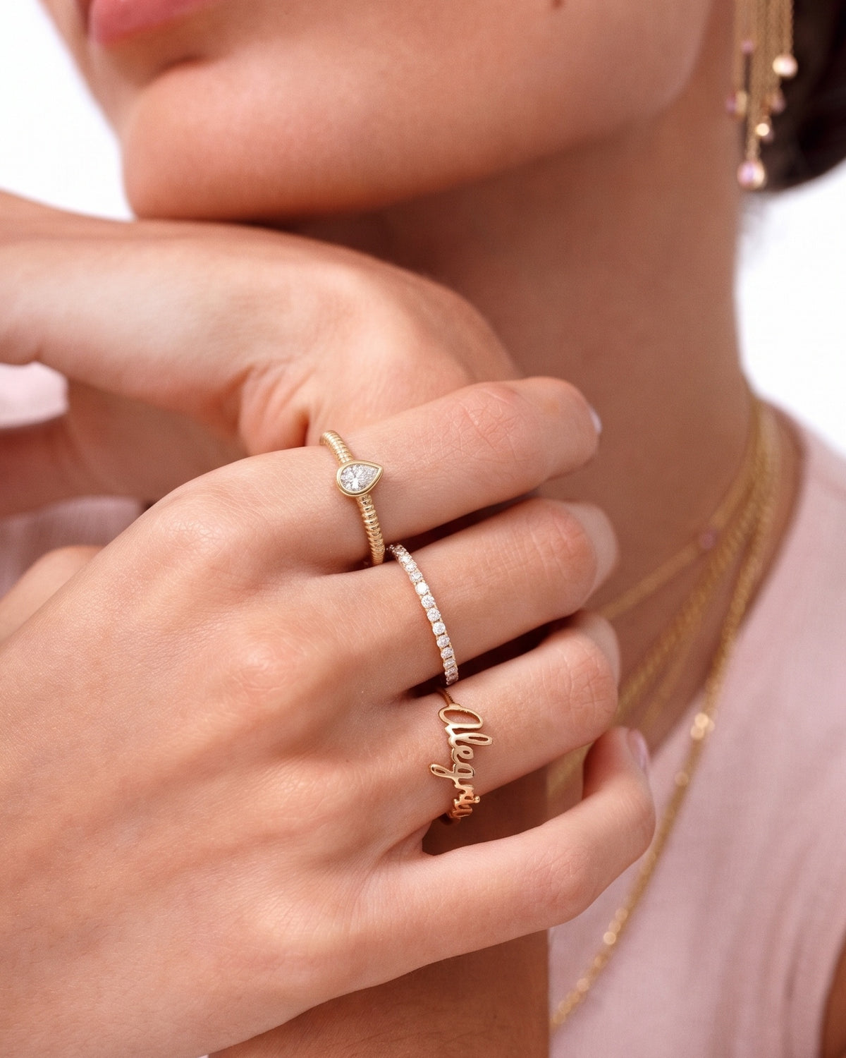 Diamond Bezel Gold Omega Ring - Sparkle Society