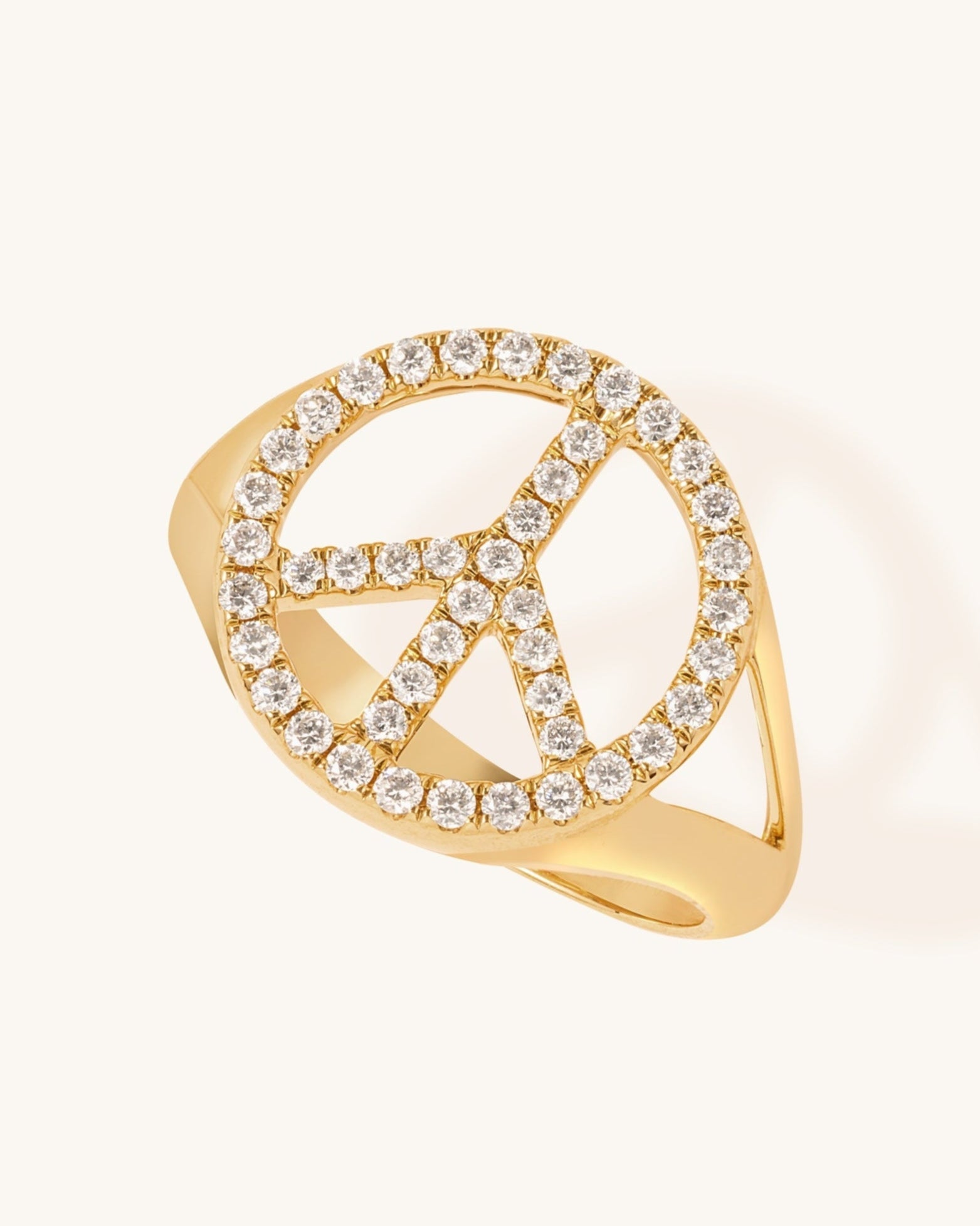 Diamond Cutout Peace Signet Ring - Sparkle Society