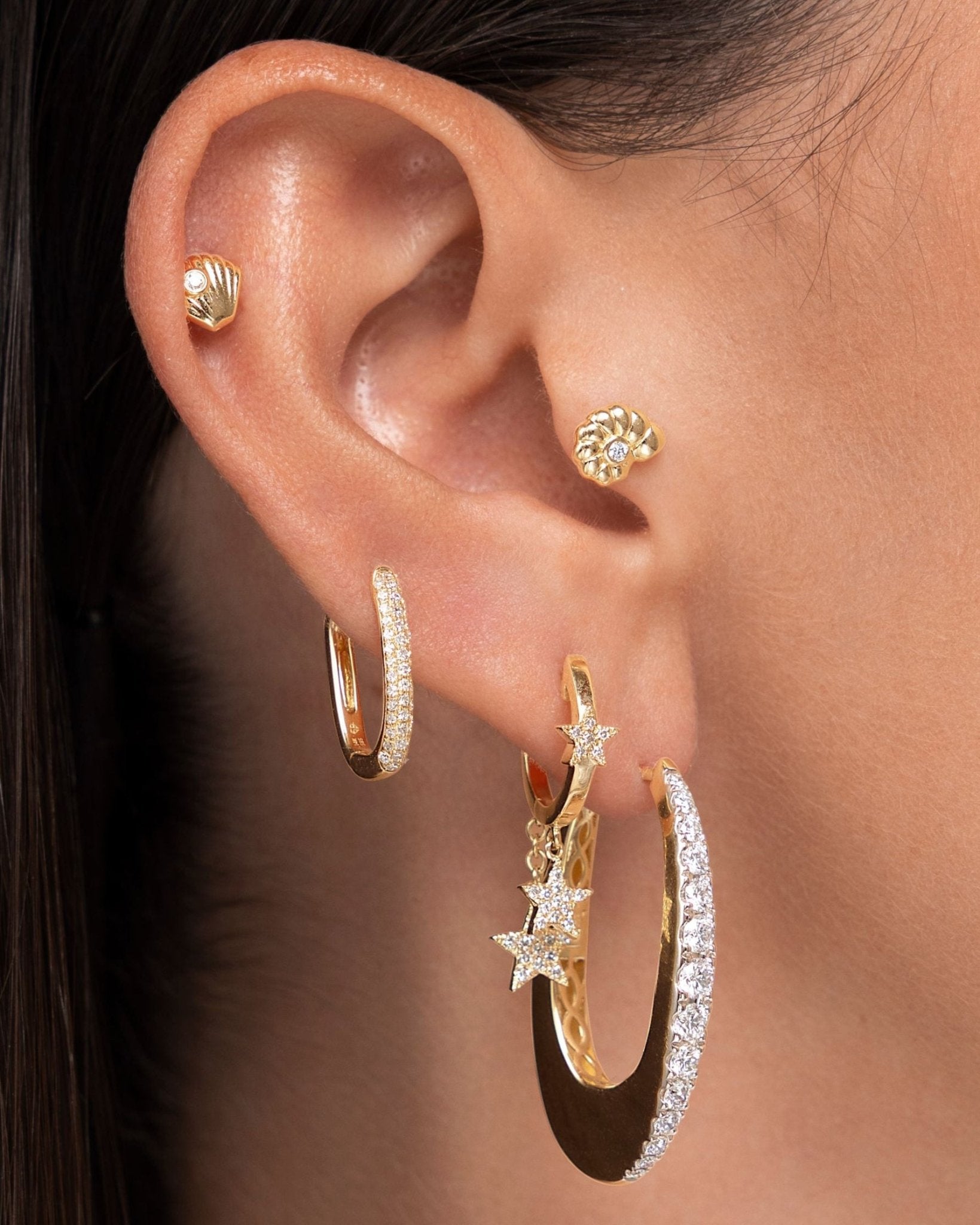 Diamond Dangling Stars Huggies - Sparkle Society