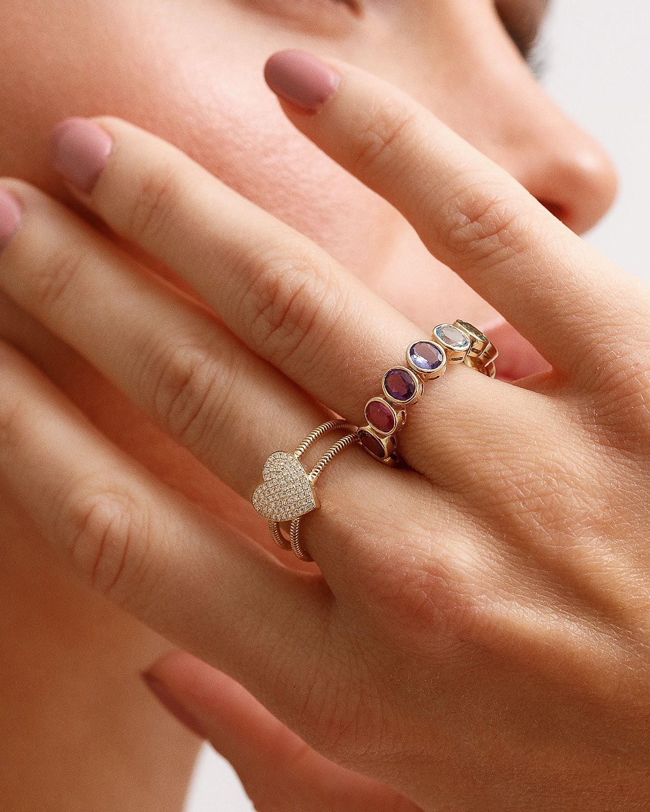 Diamond Heart Gold Ribbed Ring - Sparkle Society