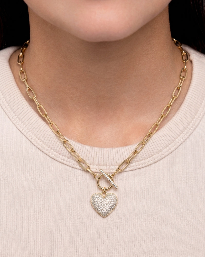 Diamond Heart Paperclip Necklace - Sparkle Society