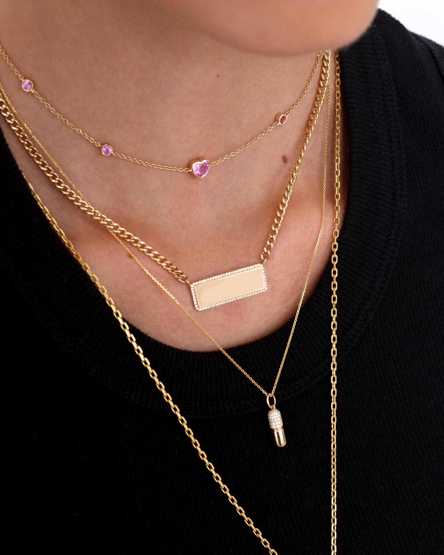 Diamond Horizontal Custom Plate In Curb Chain Necklace - Sparkle Society