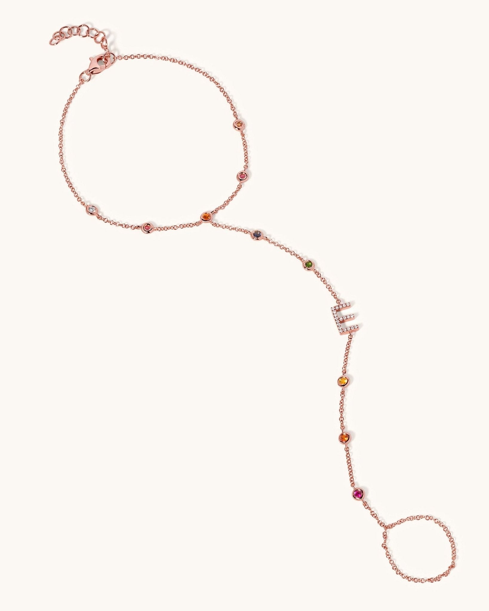 Diamond Initial Rainbow Hand Chain Bracelet - Sparkle Society