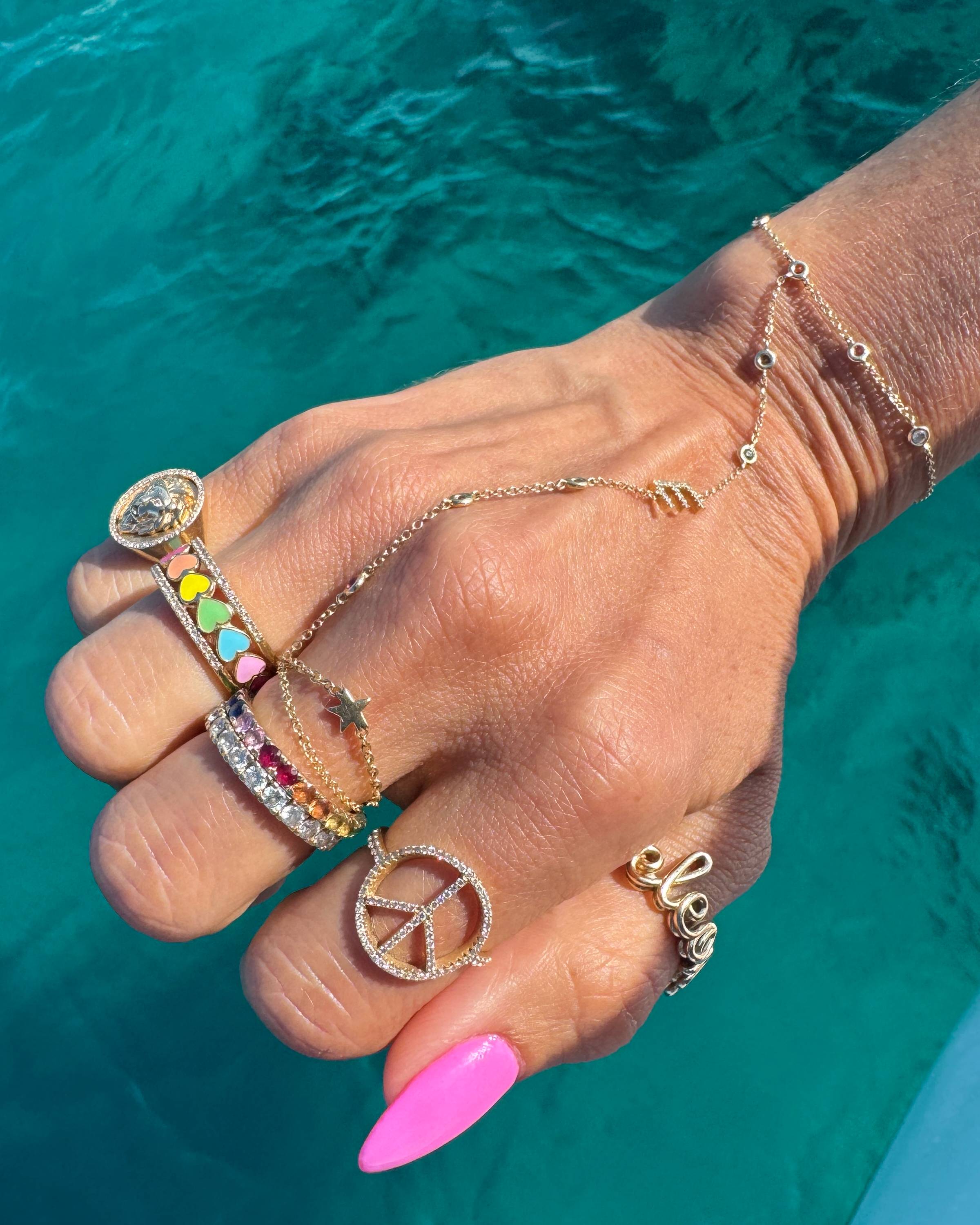 Diamond Initial Rainbow Hand Chain Bracelet - Sparkle Society