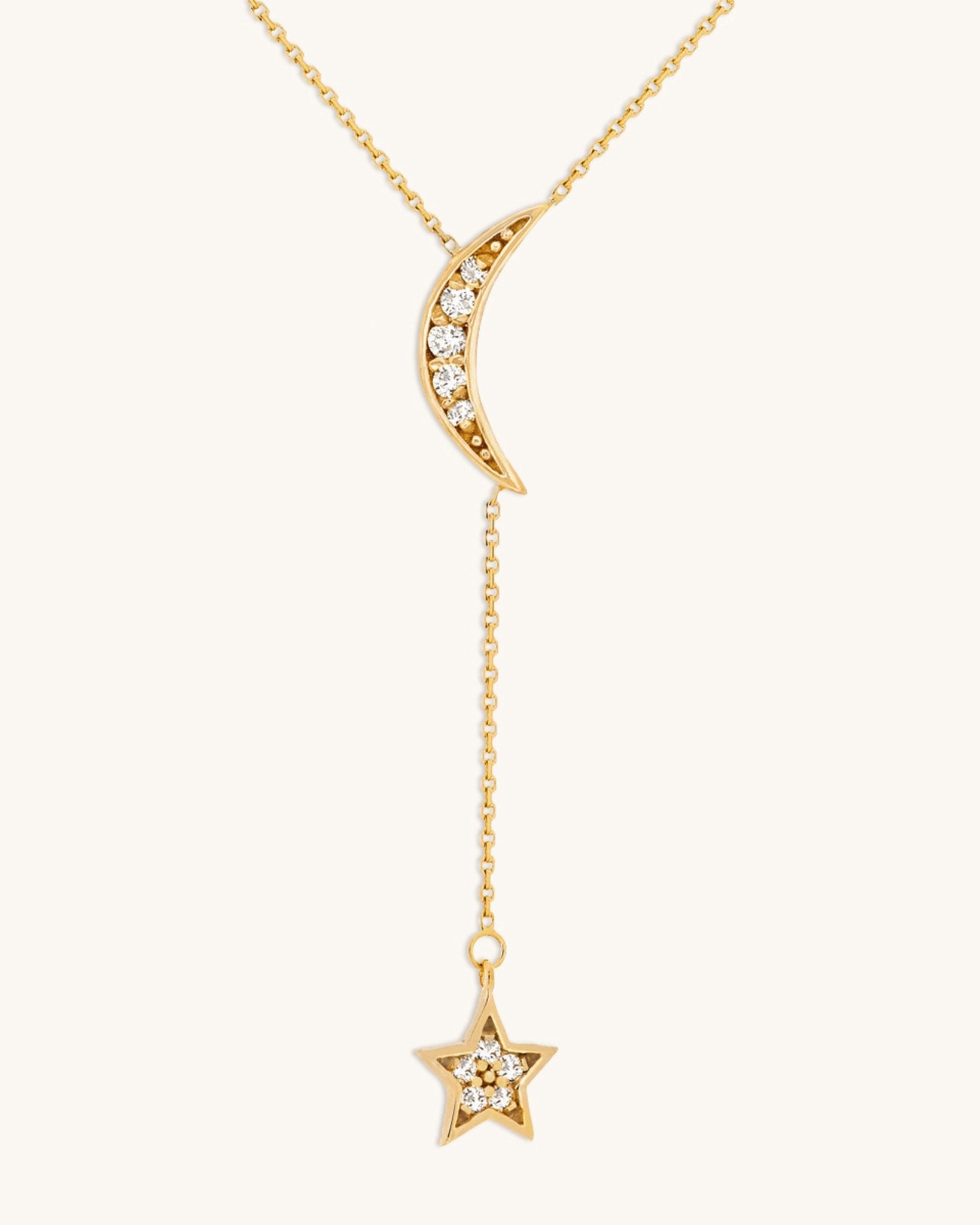Diamond Moon and Star Lariat Necklace - Sparkle Society