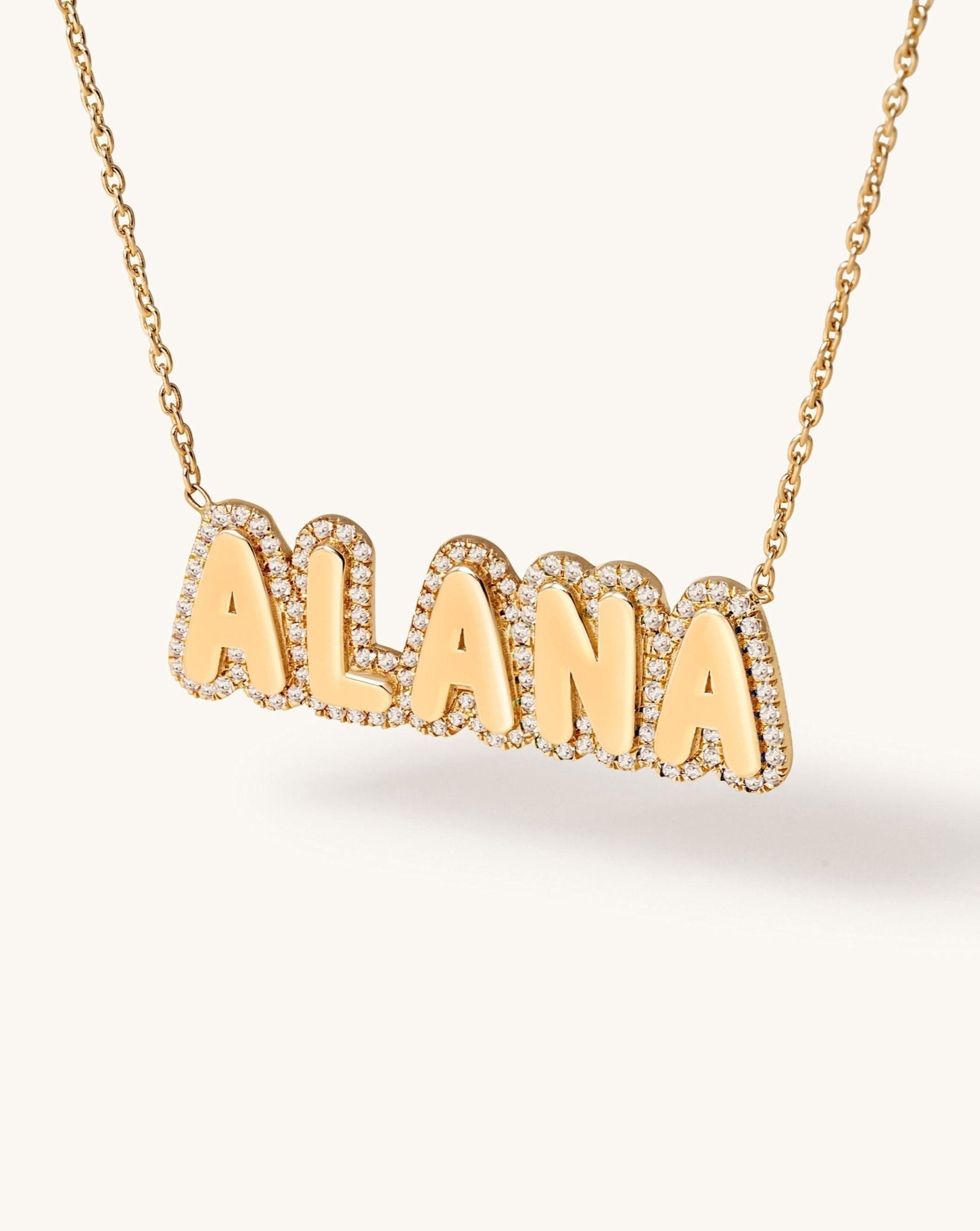 Diamond Outline Bubble Font Name Necklace - Sparkle Society