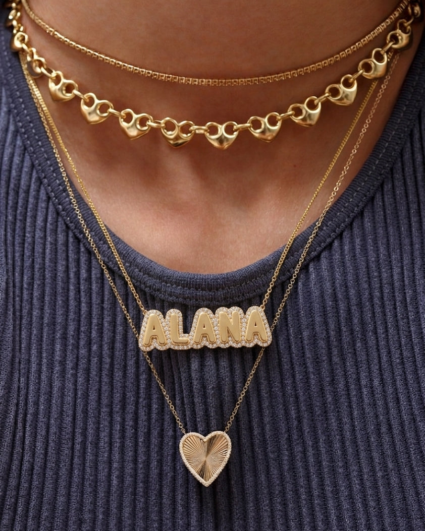 Diamond Outline Bubble Font Name Necklace - Sparkle Society