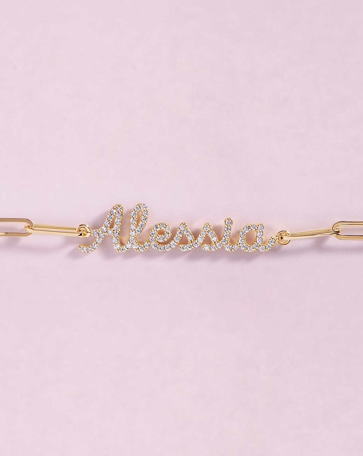 Diamond Script Name On Paper Clip Bracelet - Sparkle Society