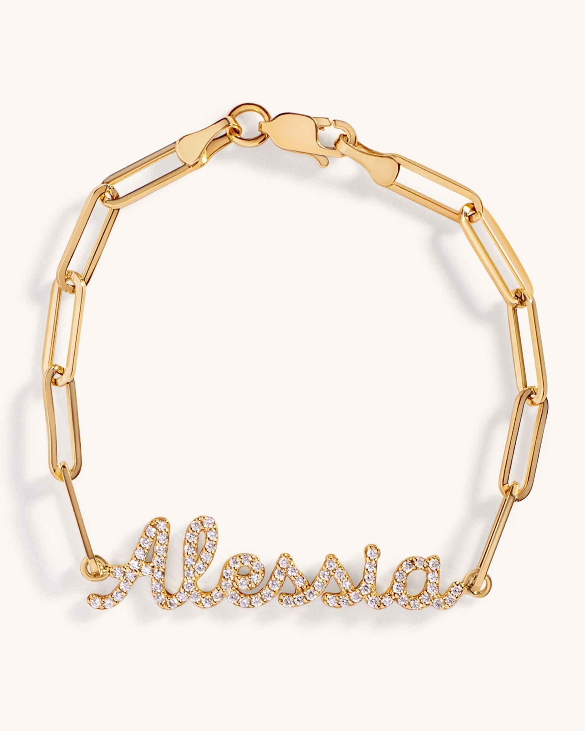 Diamond Script Name On Paper Clip Bracelet - Sparkle Society