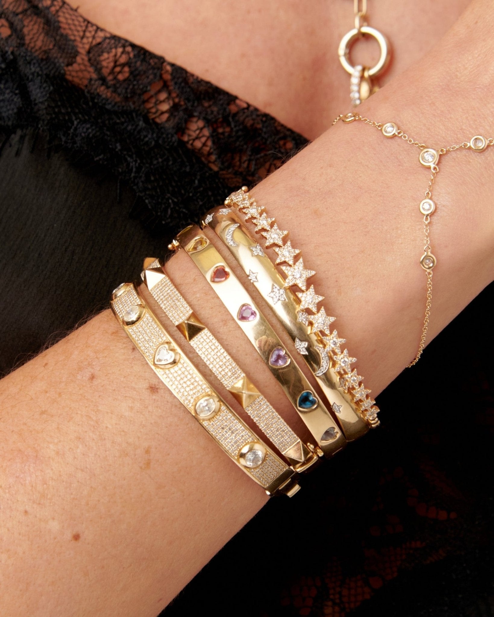 Diamond Star and Moon Gold Bangle - Sparkle Society
