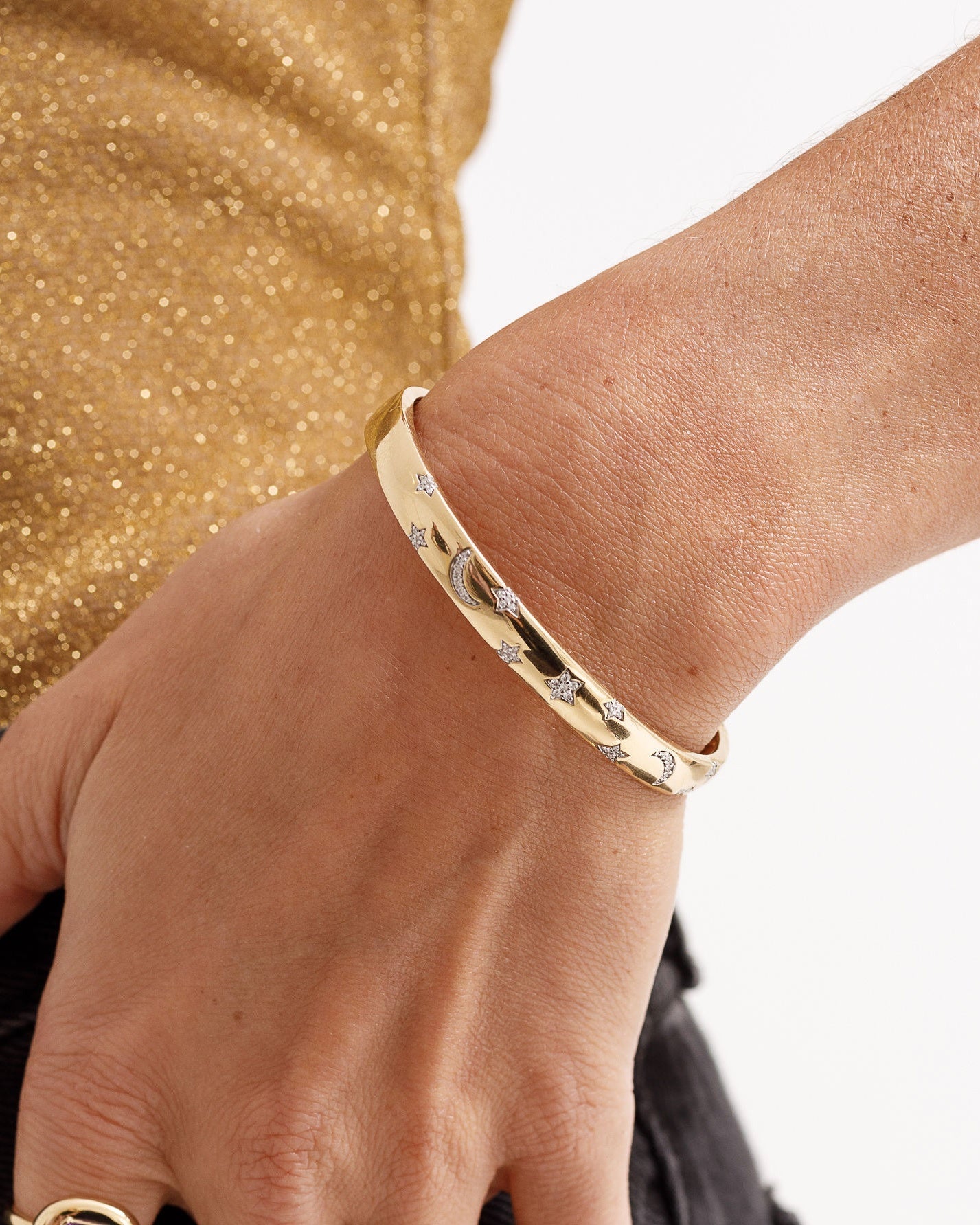 Diamond Star and Moon Gold Bangle - Sparkle Society