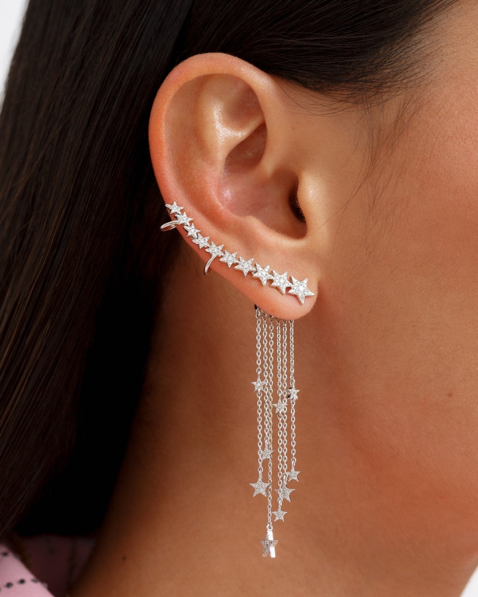 Diamond Star Chain Fringe Earring Jacket - Sparkle Society