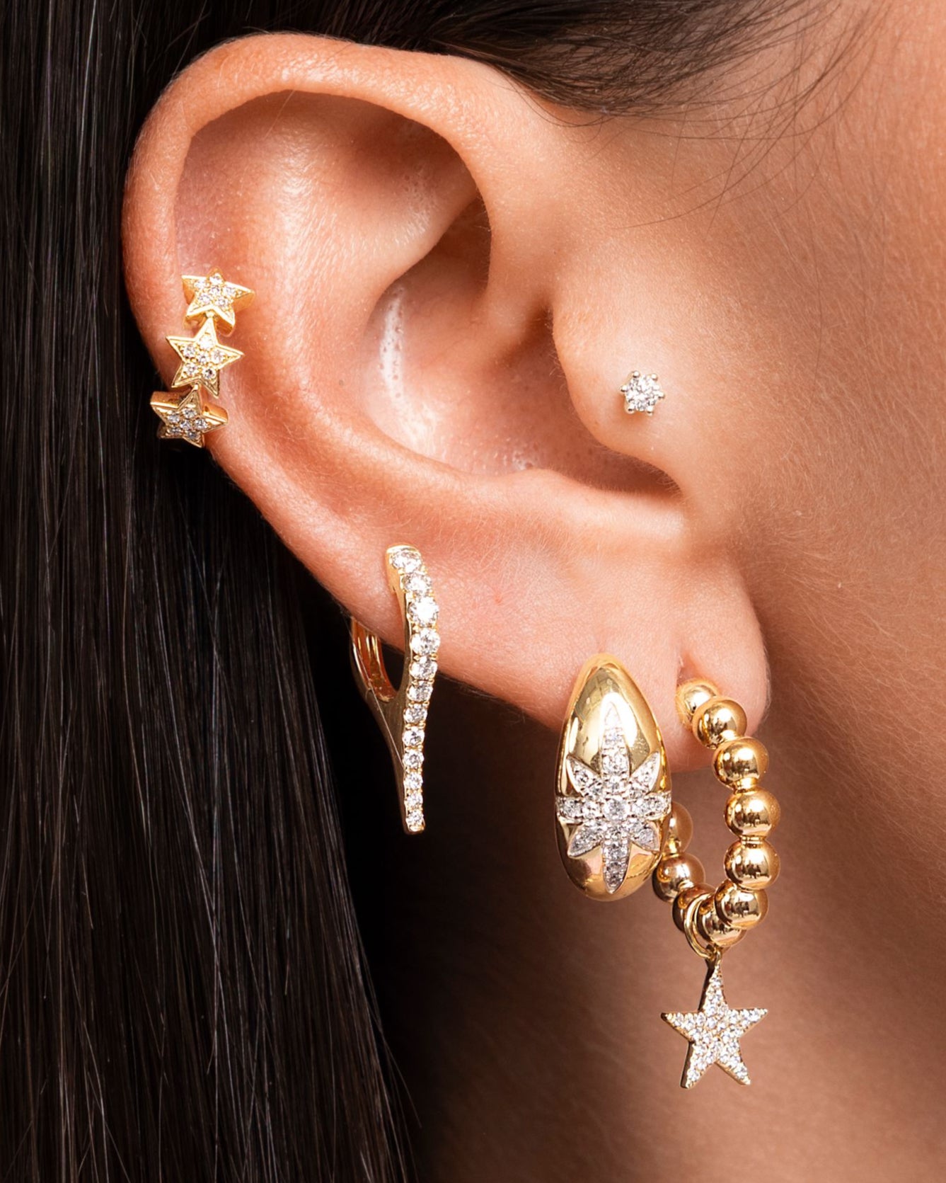 Diamond Star Gold Bead Hoops - Sparkle Society