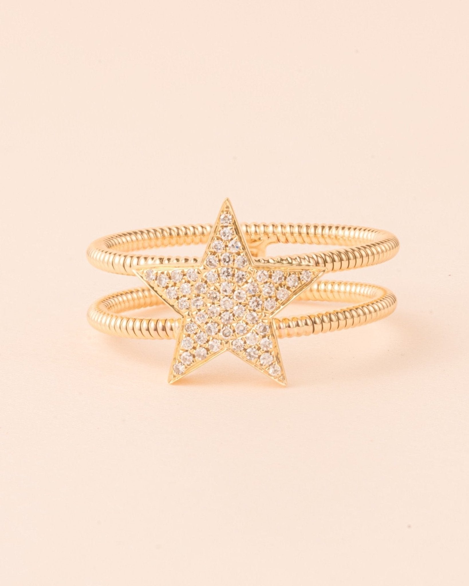 Diamond Star Gold Ribbed Ring - Sparkle Society