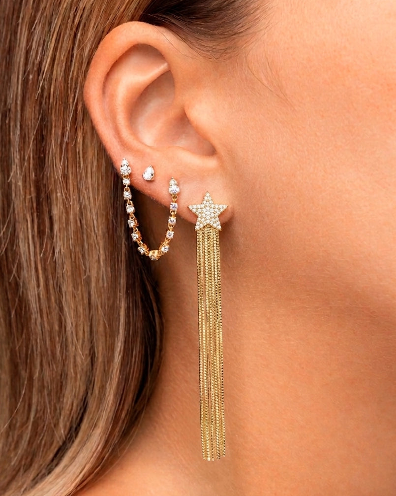 Diamond Star Long Fringe Studs - Sparkle Society