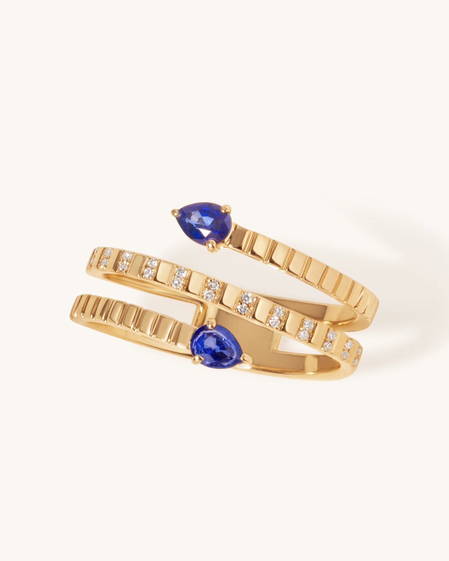 Double Gemstone Diamond Spiral Ring - Sparkle Society