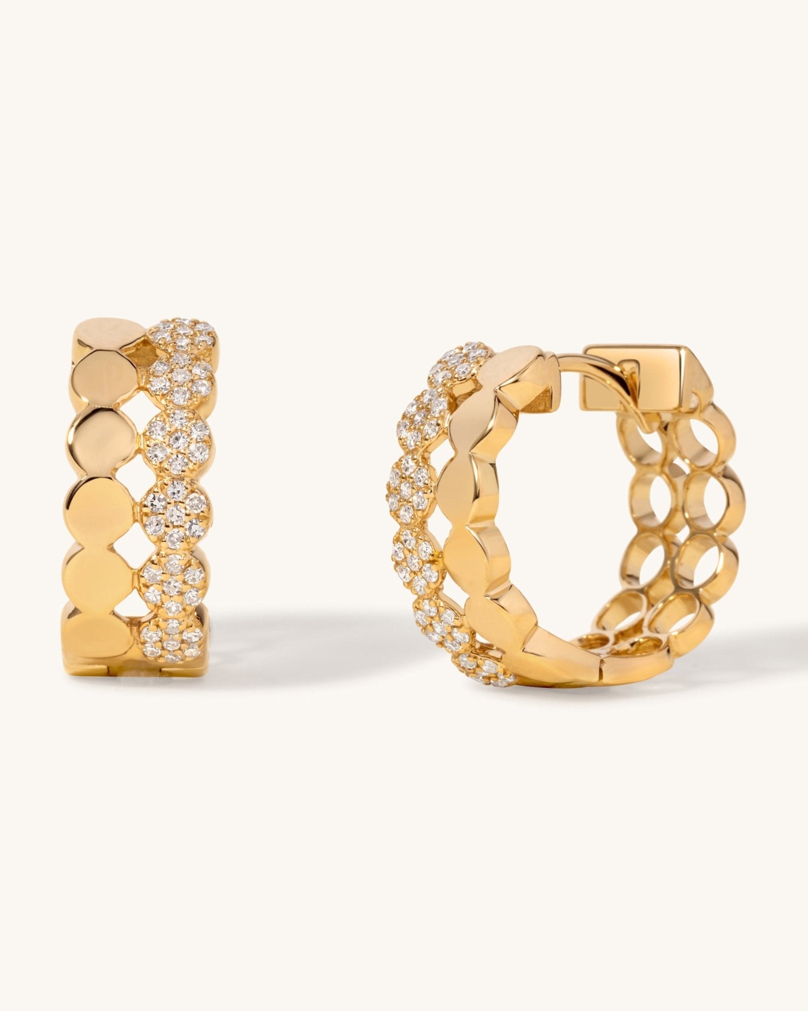 Double Row Gold And Diamond Circle Huggies - Sparkle Society