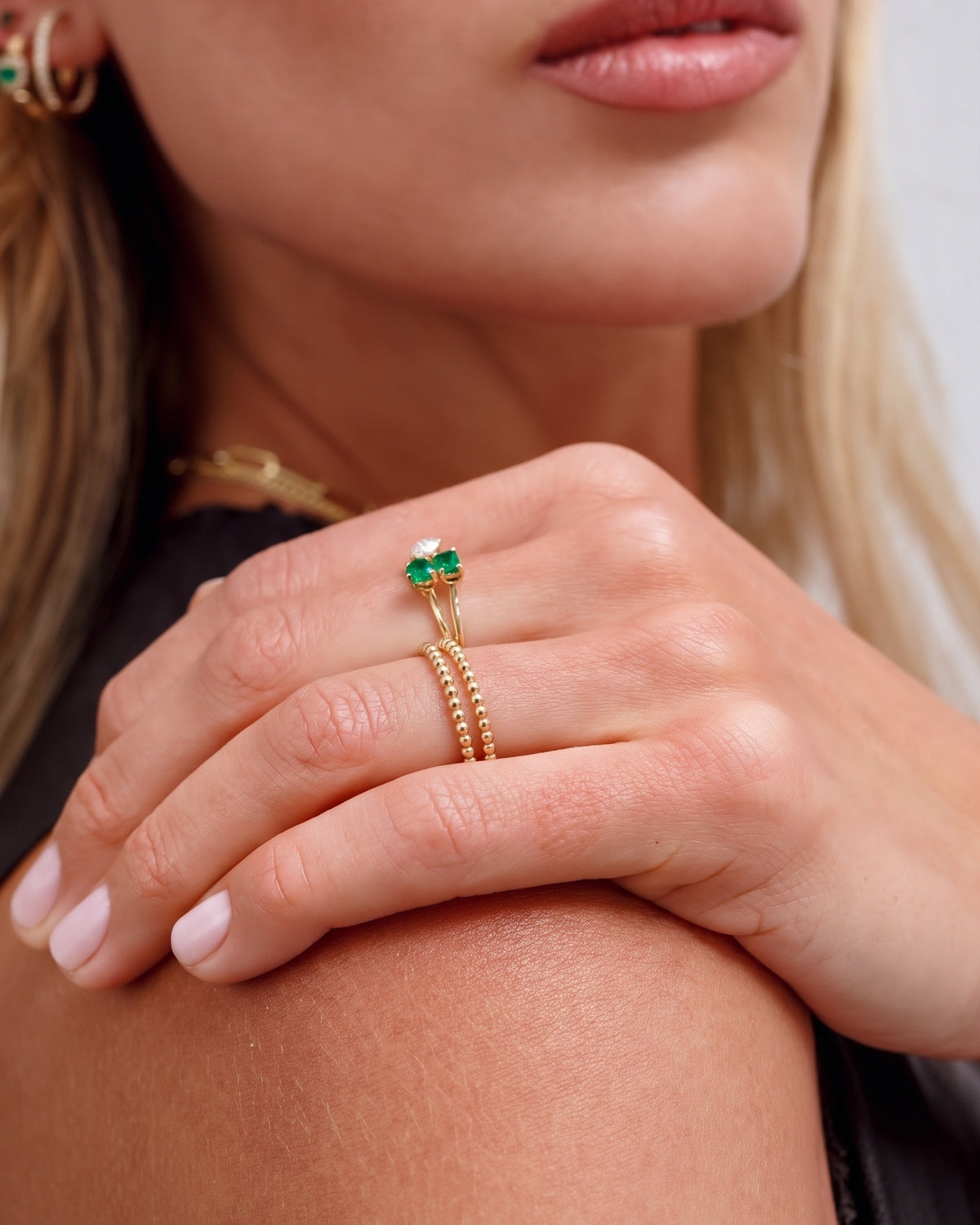 Double Row Solid Gold Beaded Ring - Sparkle Society