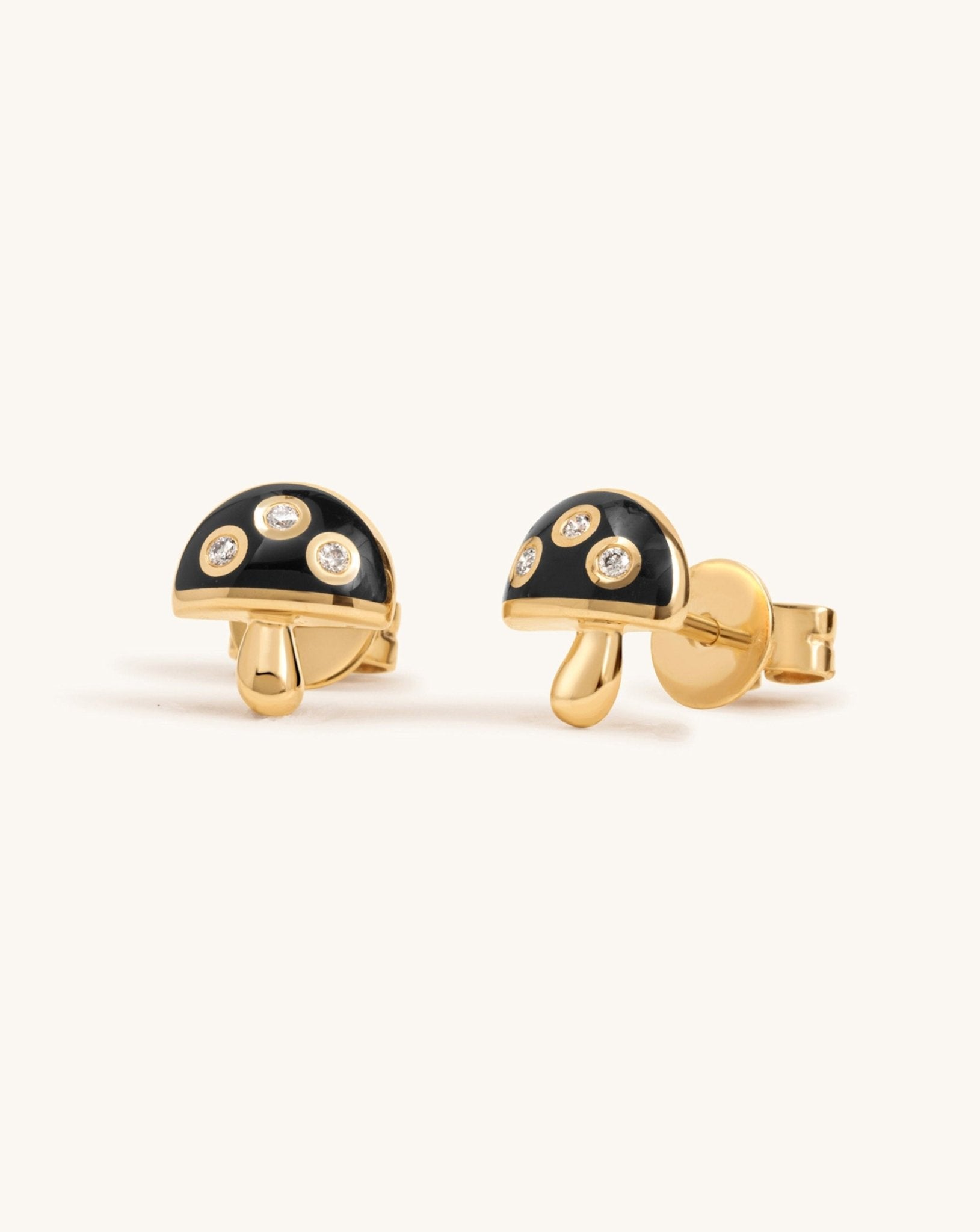 Enamel And Diamond Mushroom Studs - Sparkle Society