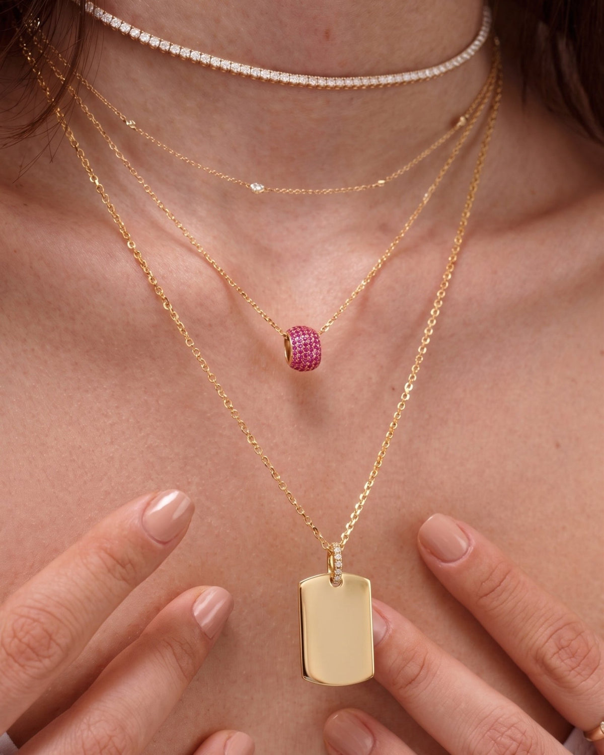 Engravable Solid Gold With Gemstone Hoop ID Tag - Sparkle Society