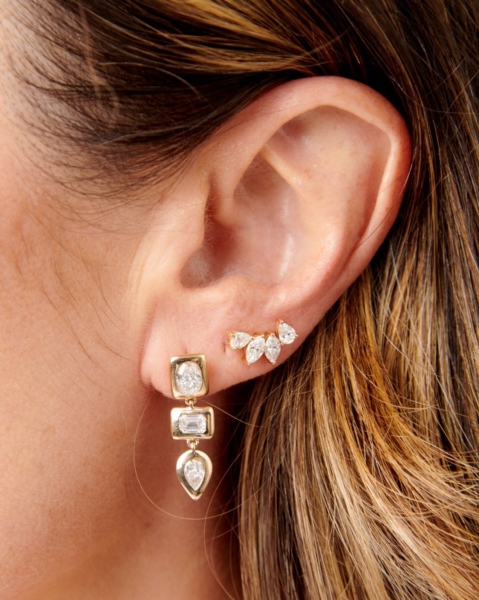 Fancy Diamond Bezel Drop Studs - Sparkle Society