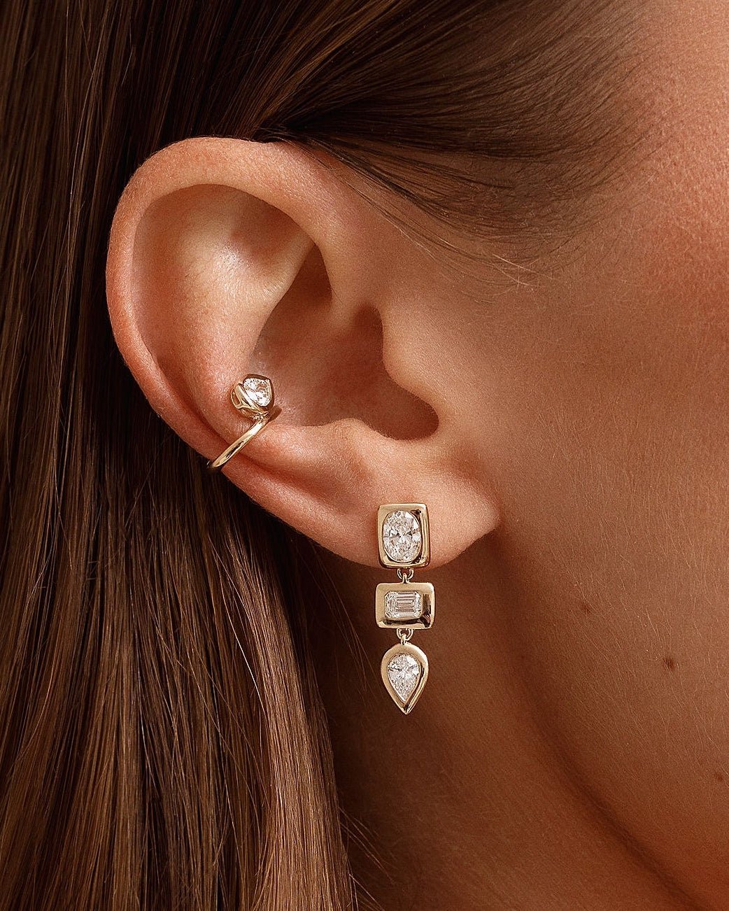 Fancy Diamond Bezel Drop Studs - Sparkle Society