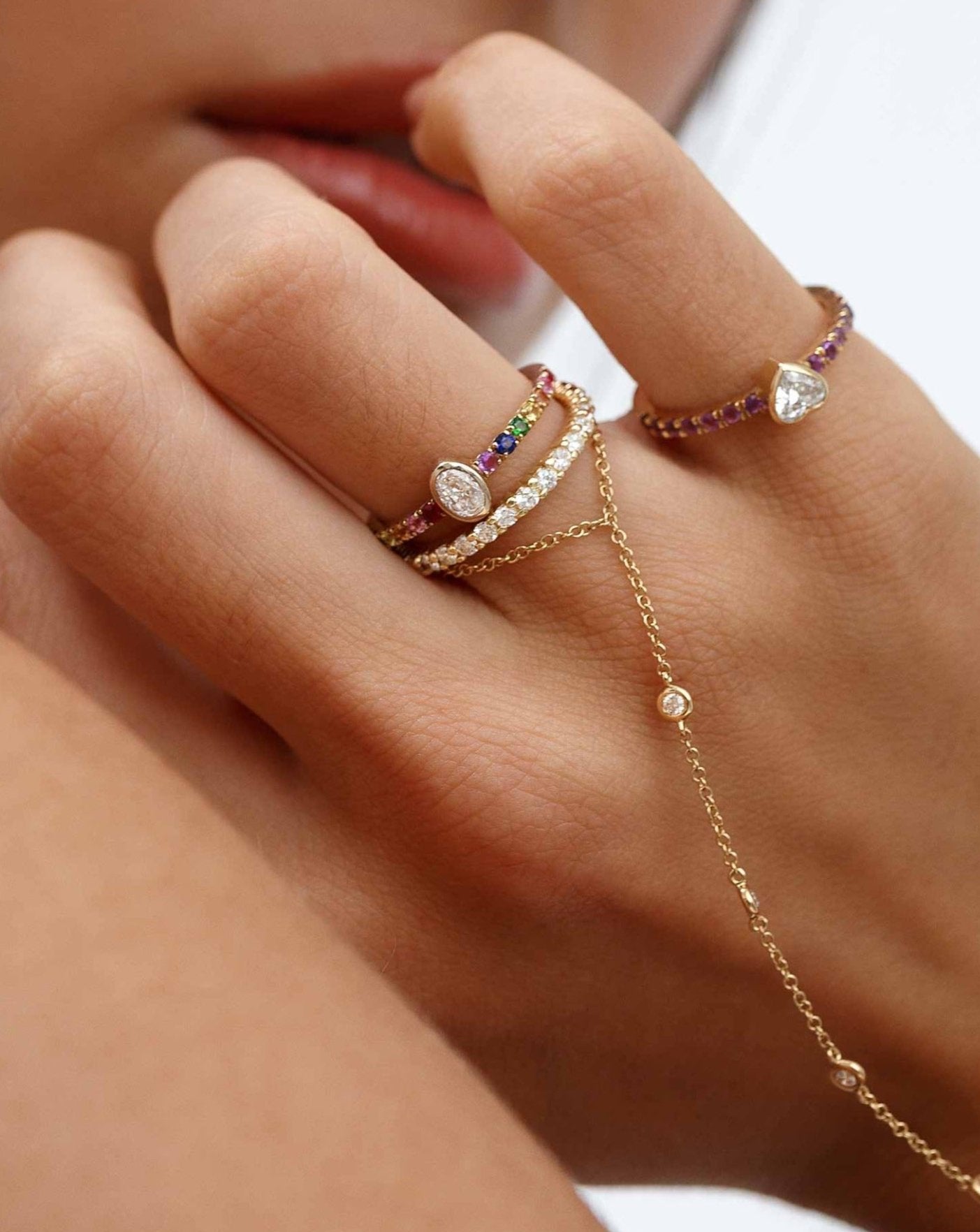 Fancy Diamond Bezel Rainbow Band Ring - Sparkle Society