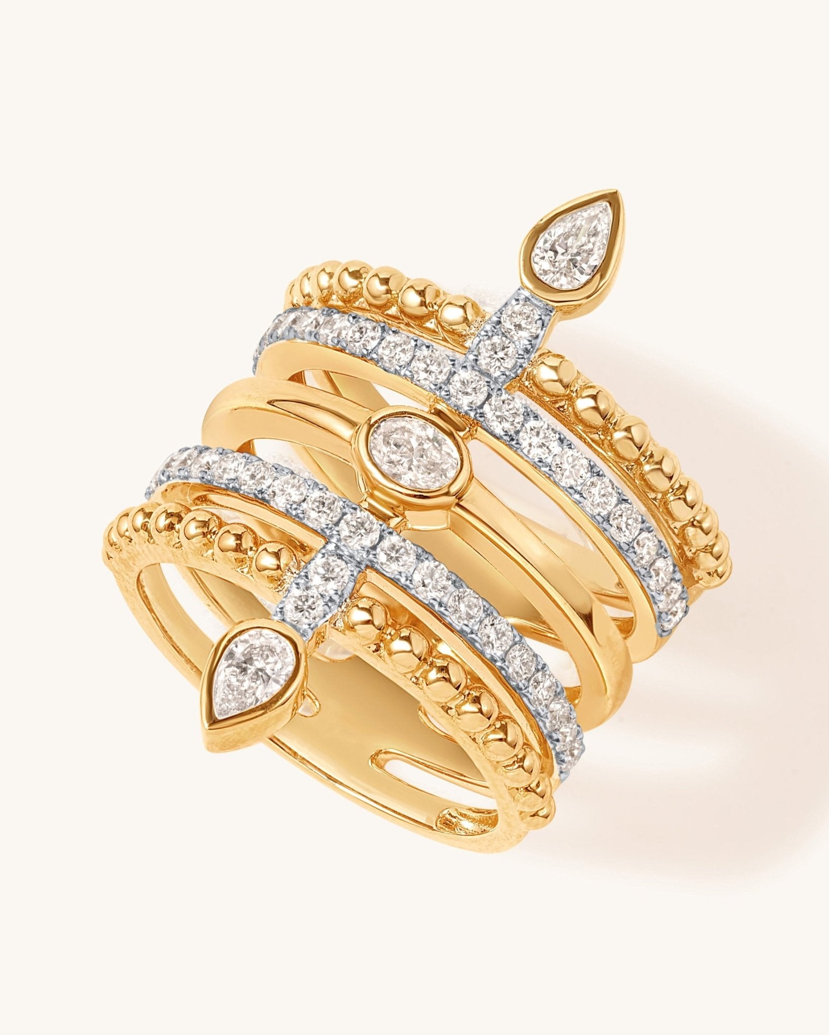 Fancy Diamond Trident Multi Row Ring - Sparkle Society