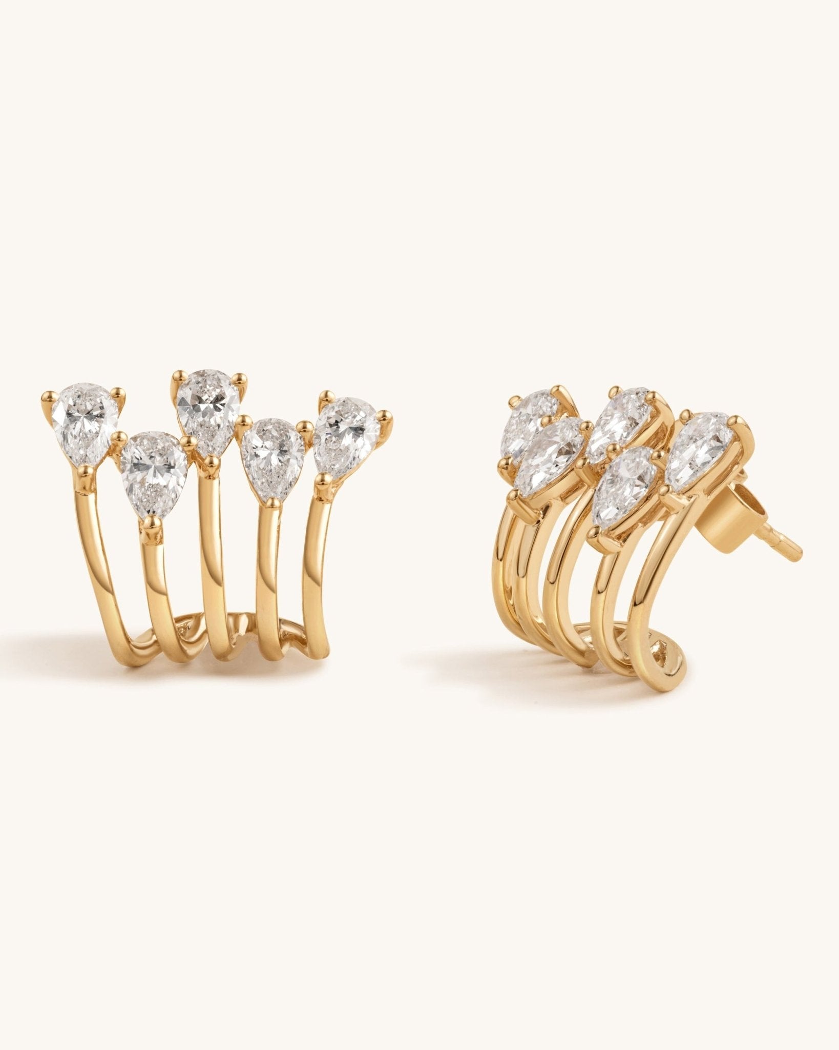 Five Row Pear Diamond Gold Caged Studs - Sparkle Society