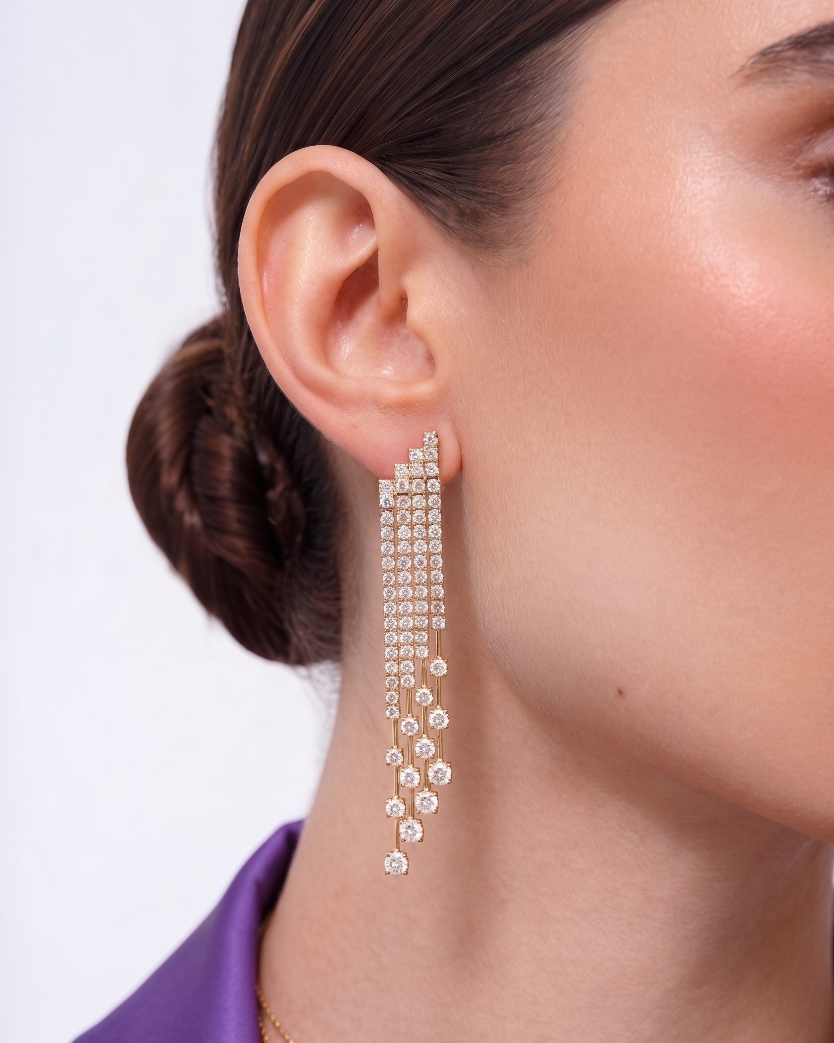 Four Row Diamond Prong Tennis Cascade Drop Earrings - Sparkle Society