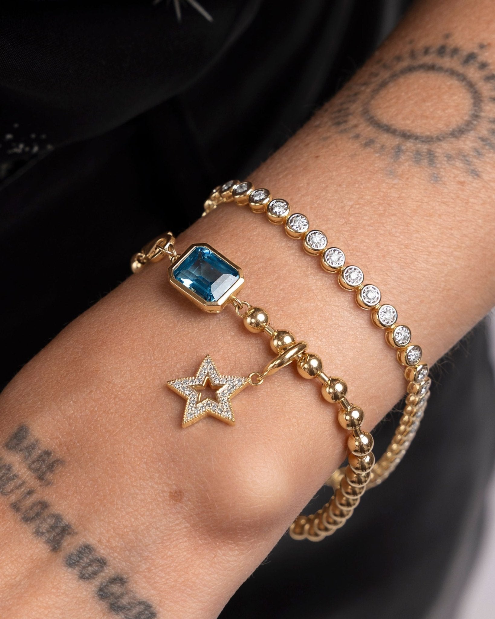 Gemstone Bezel and Diamond Star Bead Chain Bracelet - Sparkle Society