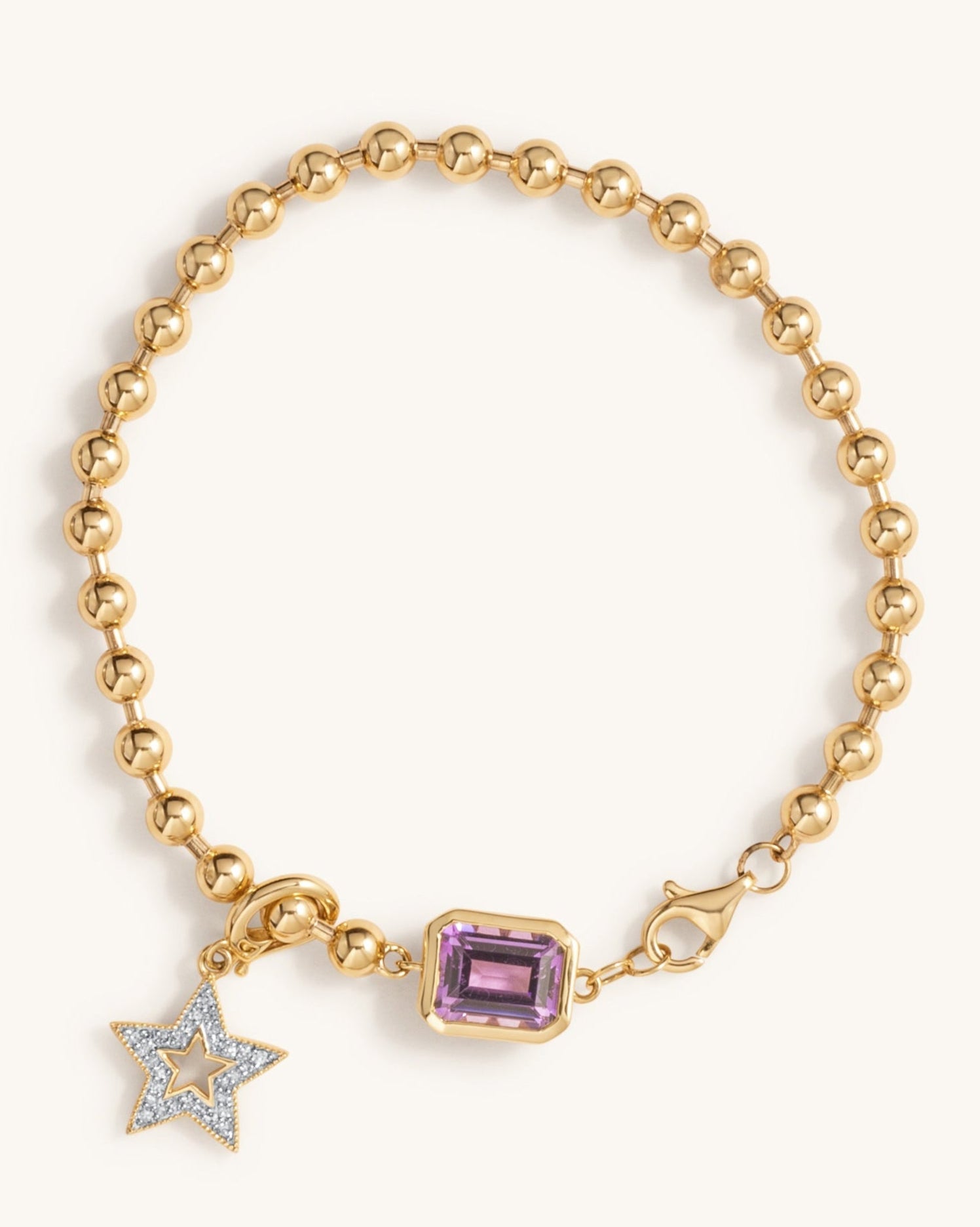Gemstone Bezel and Diamond Star Bead Chain Bracelet - Sparkle Society