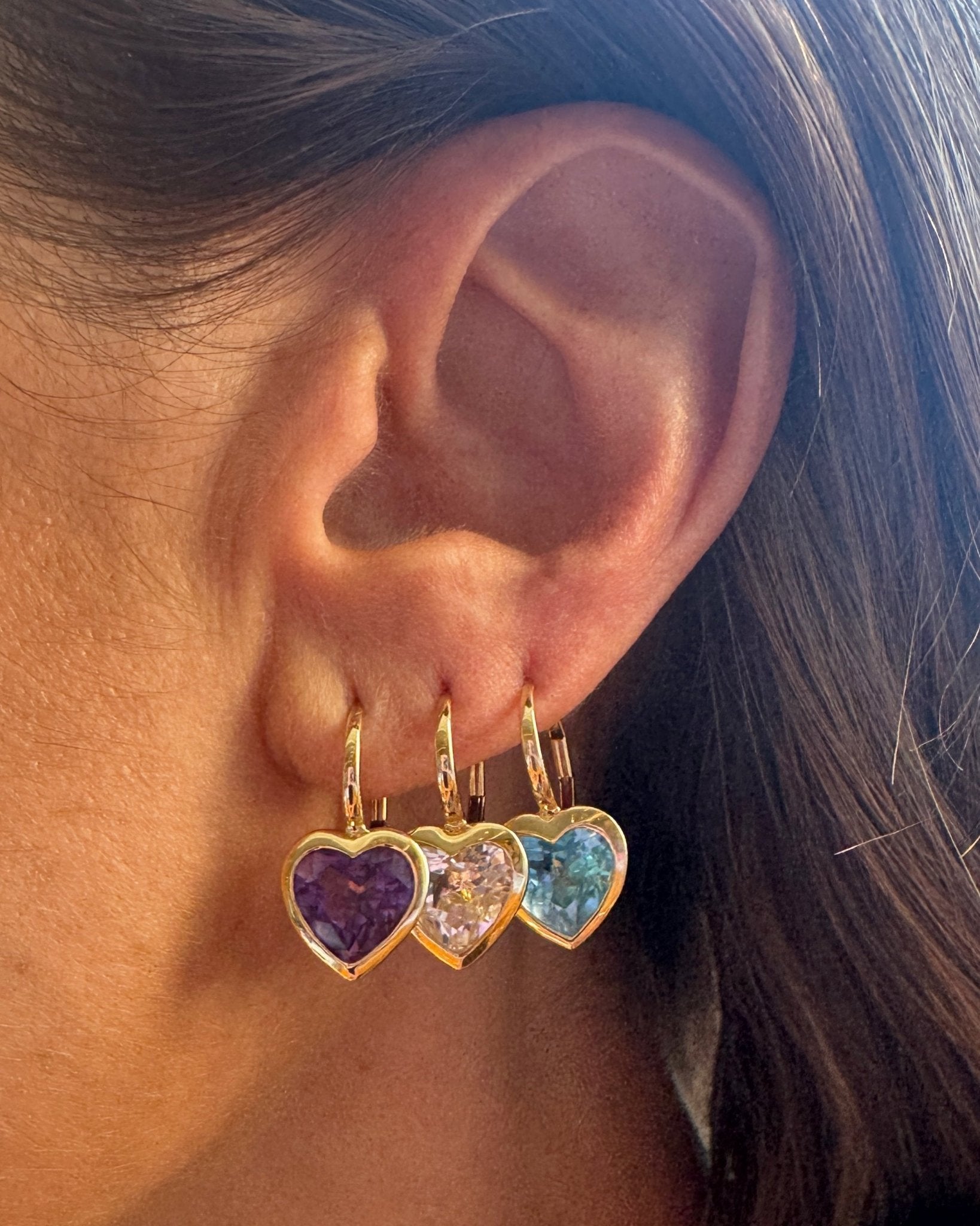 Gemstone Heart Shape Huggies - Sparkle Society