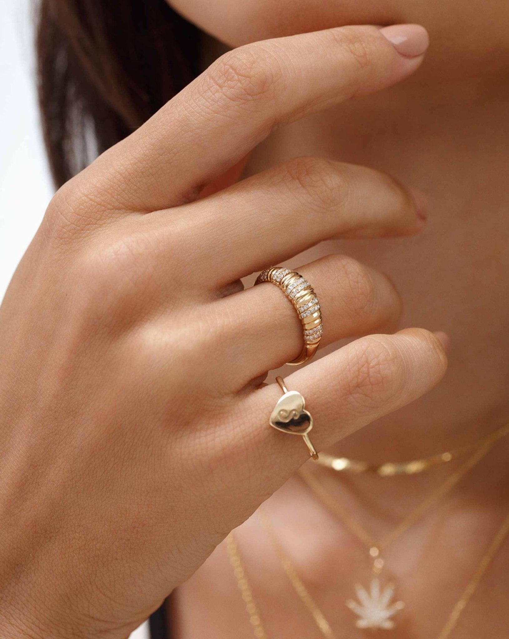 Gold and Diamond Croissant Ring - Sparkle Society