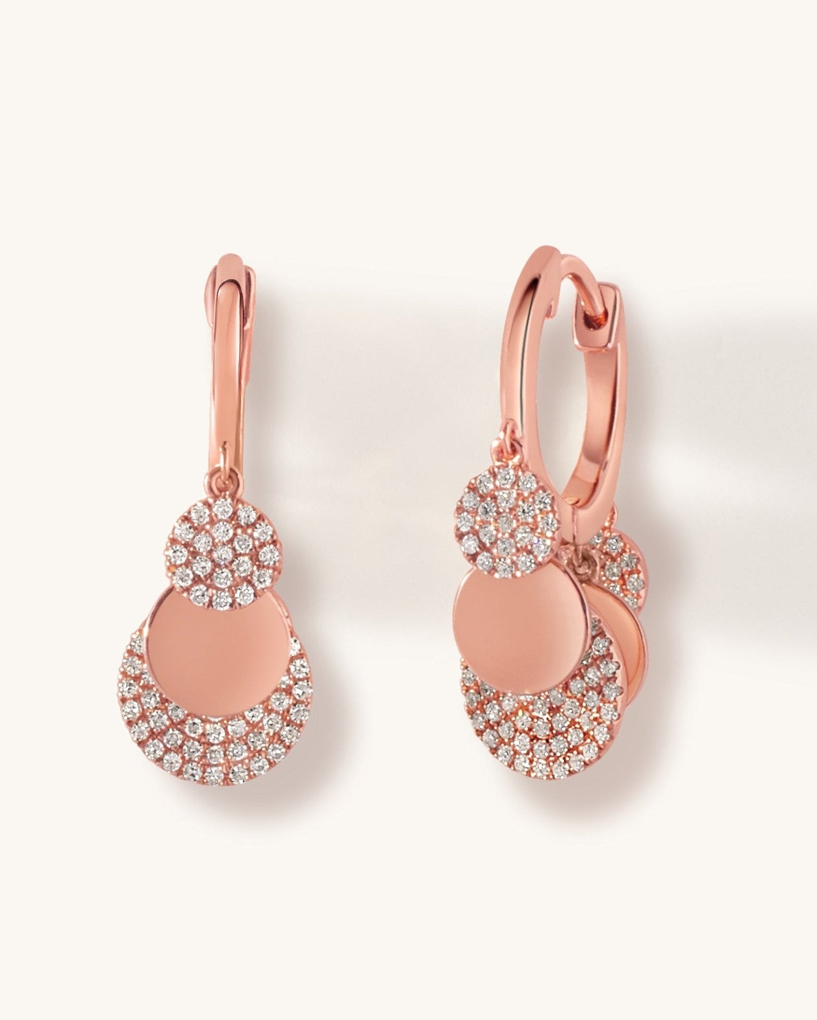 Gold And Diamond Dangling Disc Huggies - Sparkle Society