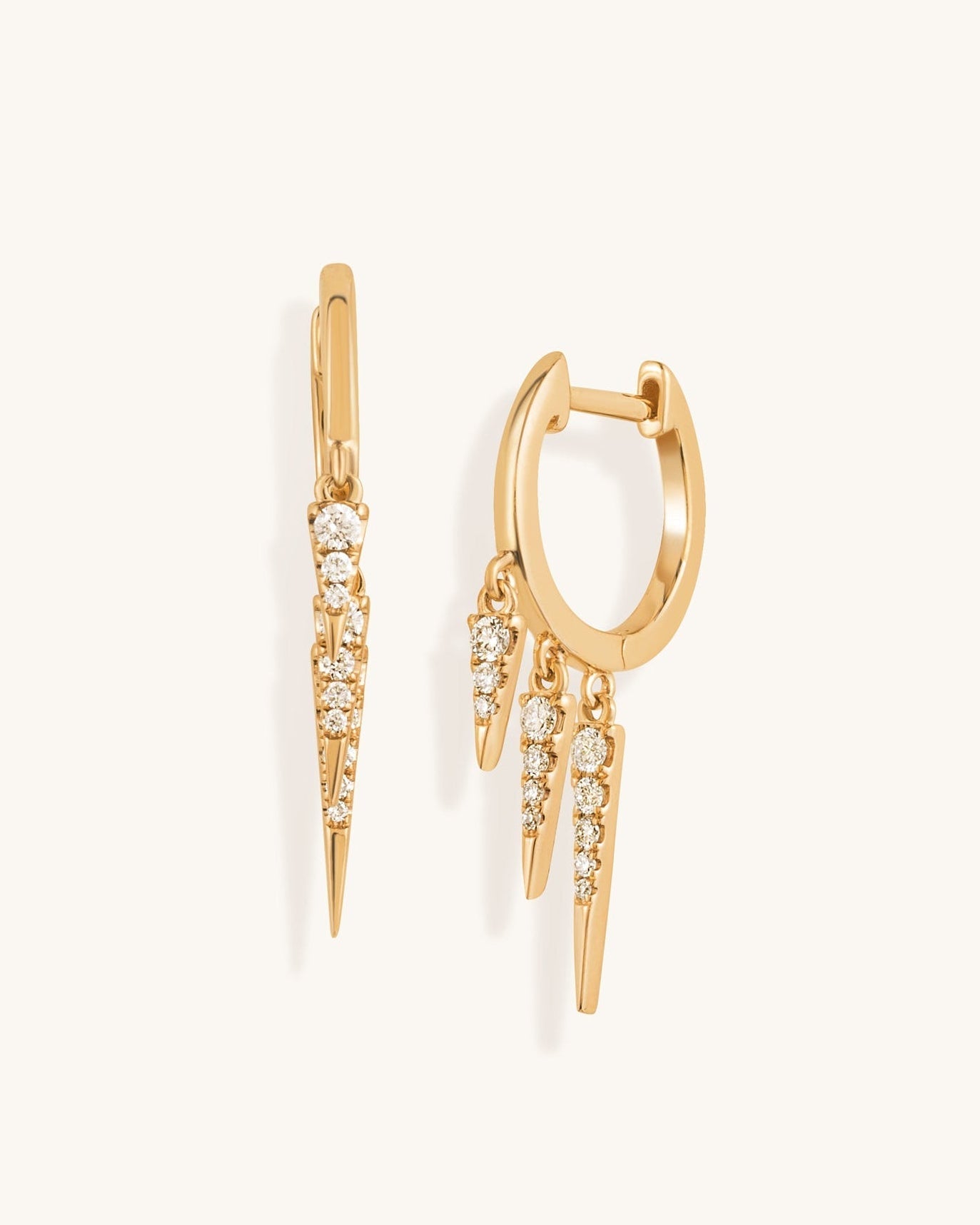 Gold And Diamond Dangling Spike Huggies - Sparkle Society