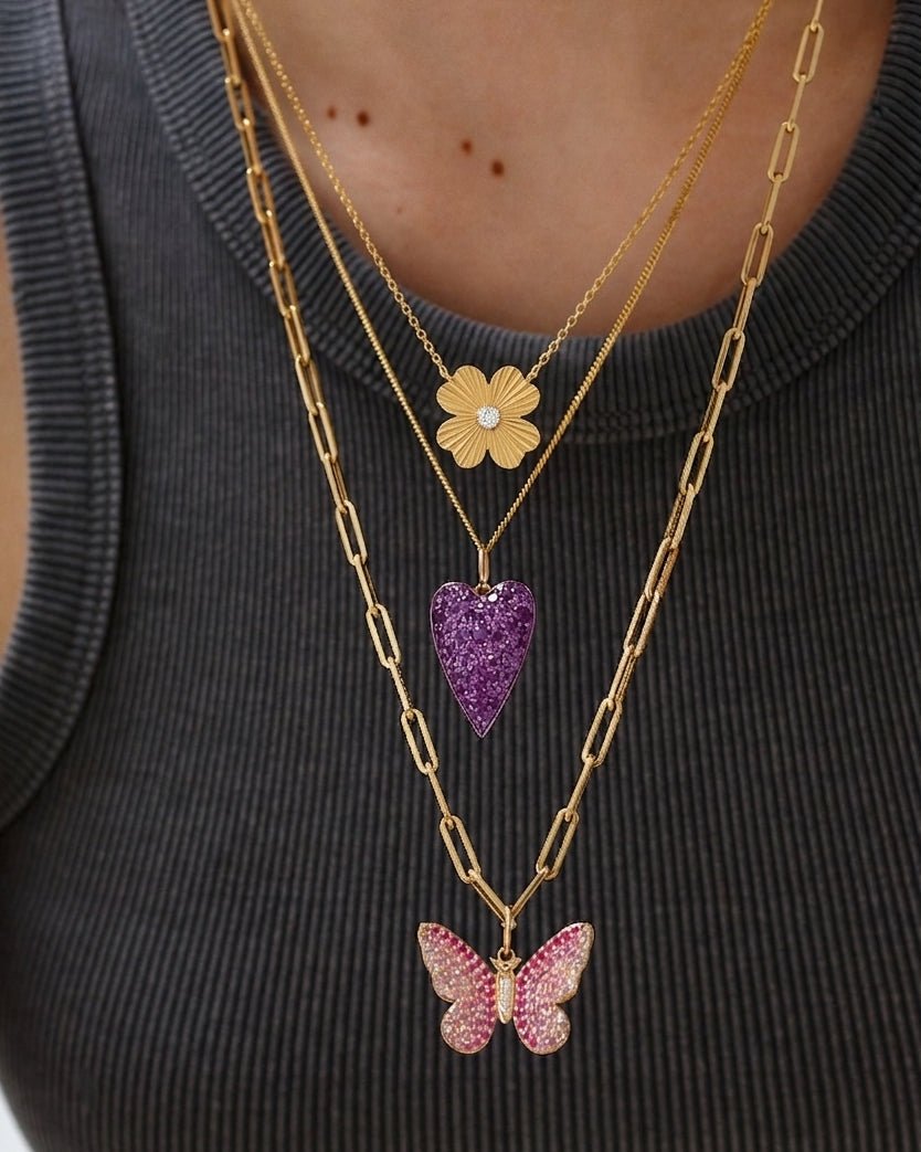 Gold and Diamond Fluted Flower Necklace - Sparkle Society