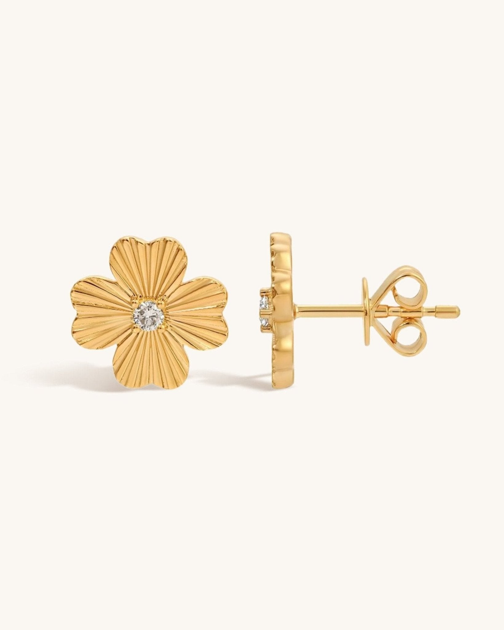 Gold and Diamond Fluted Flower Studs - Sparkle Society