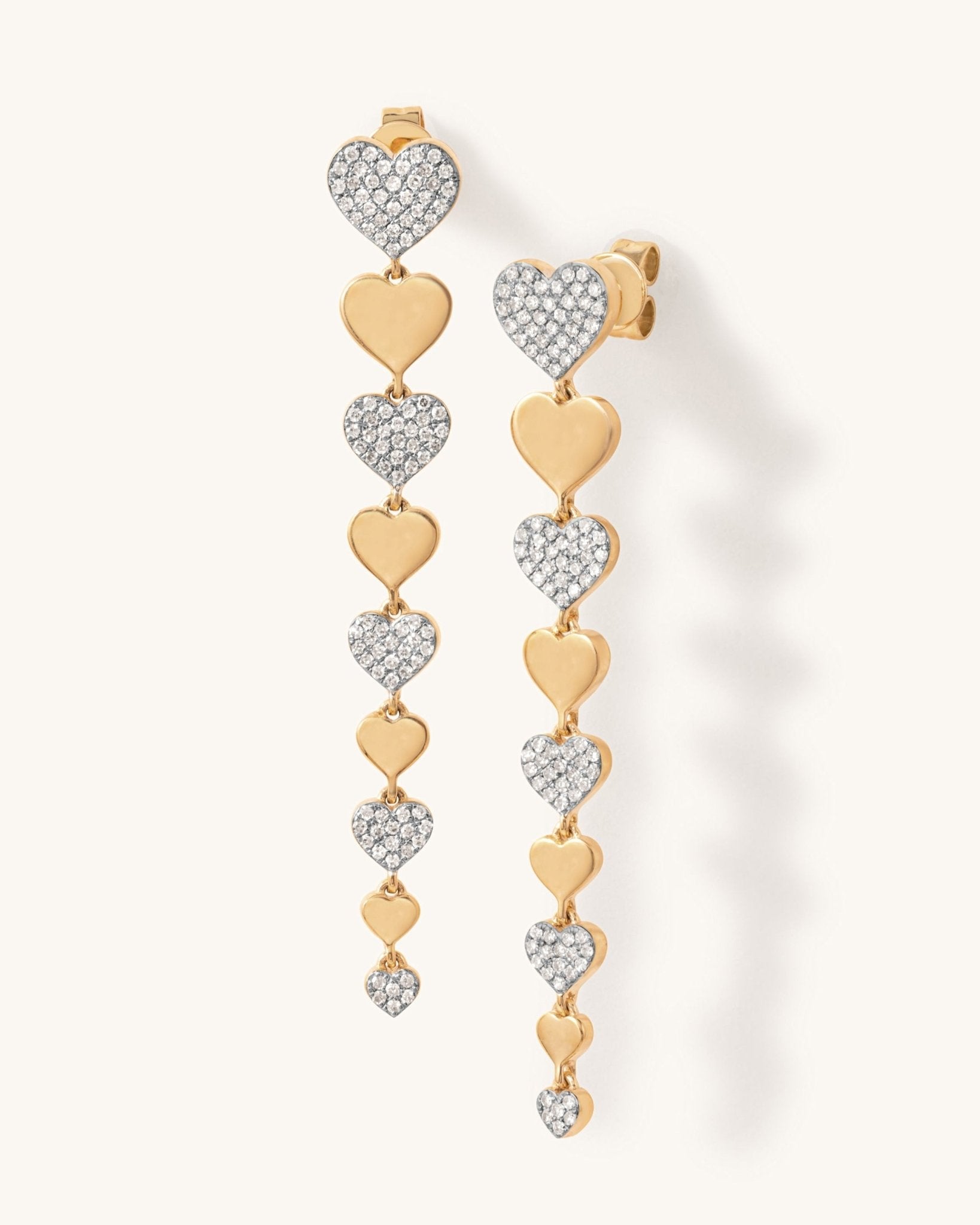 Gold and Diamond Graduated Heart Drop Studs - Sparkle Society