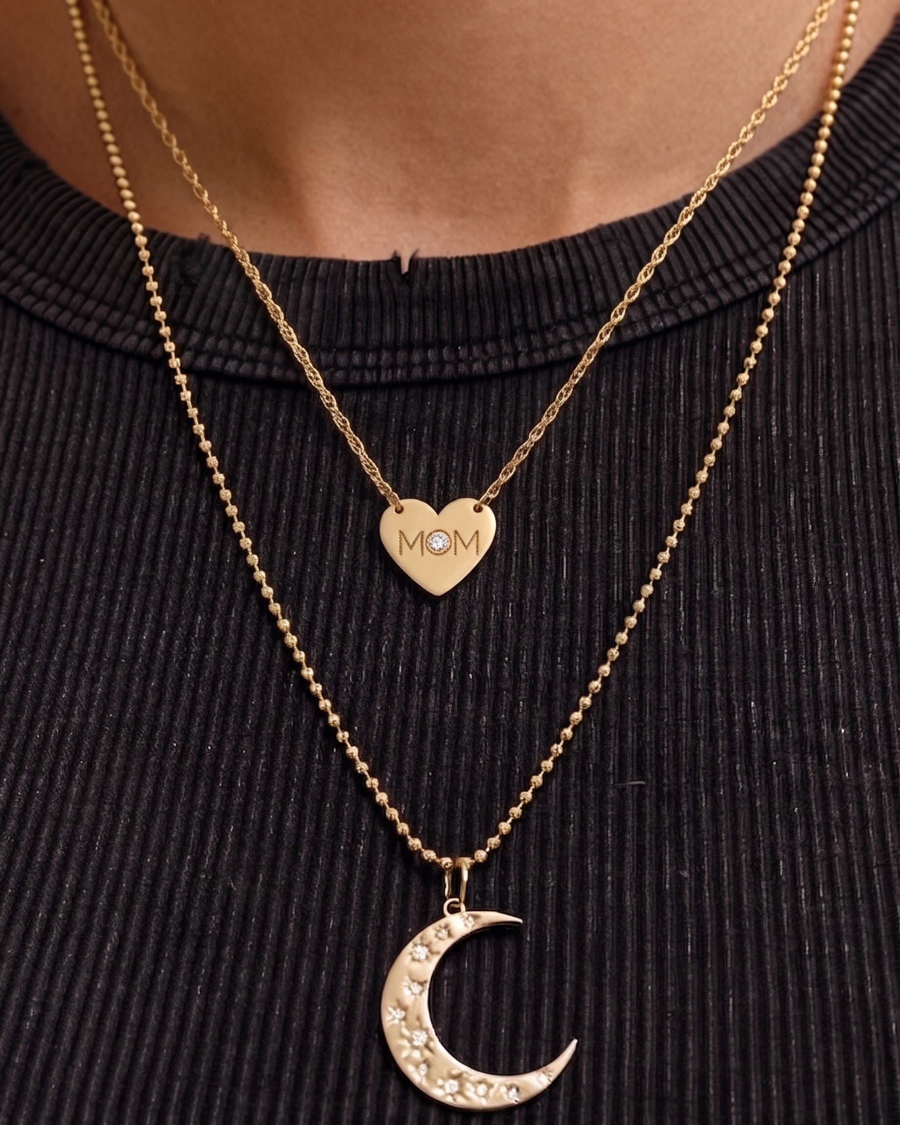 Gold and Diamond Heart Mom Necklace - Sparkle Society