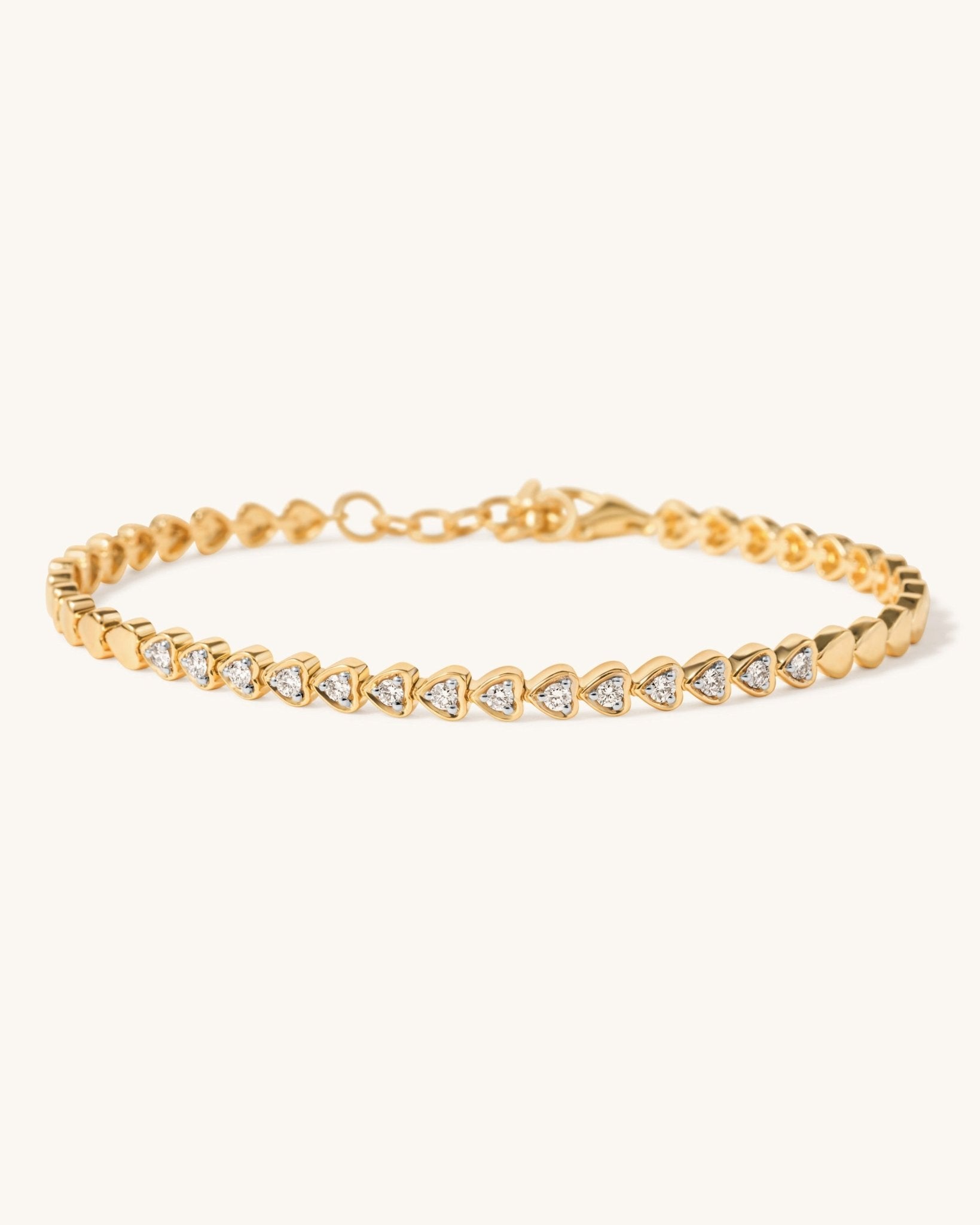 Gold and Diamond Heart Tennis Bracelet - Sparkle Society